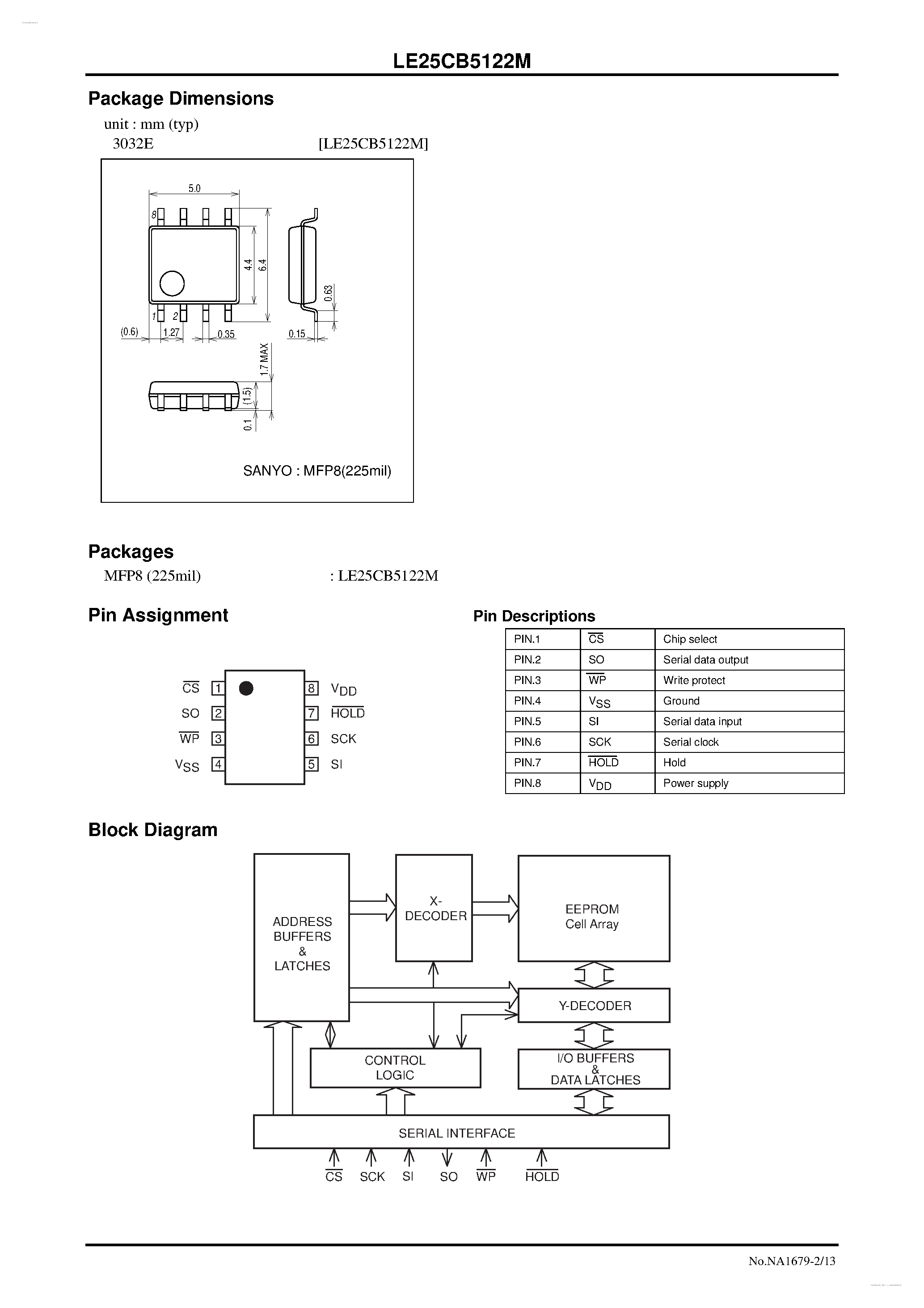 Datasheet LE25CB5122M - Serial SPI EEPROM page 2