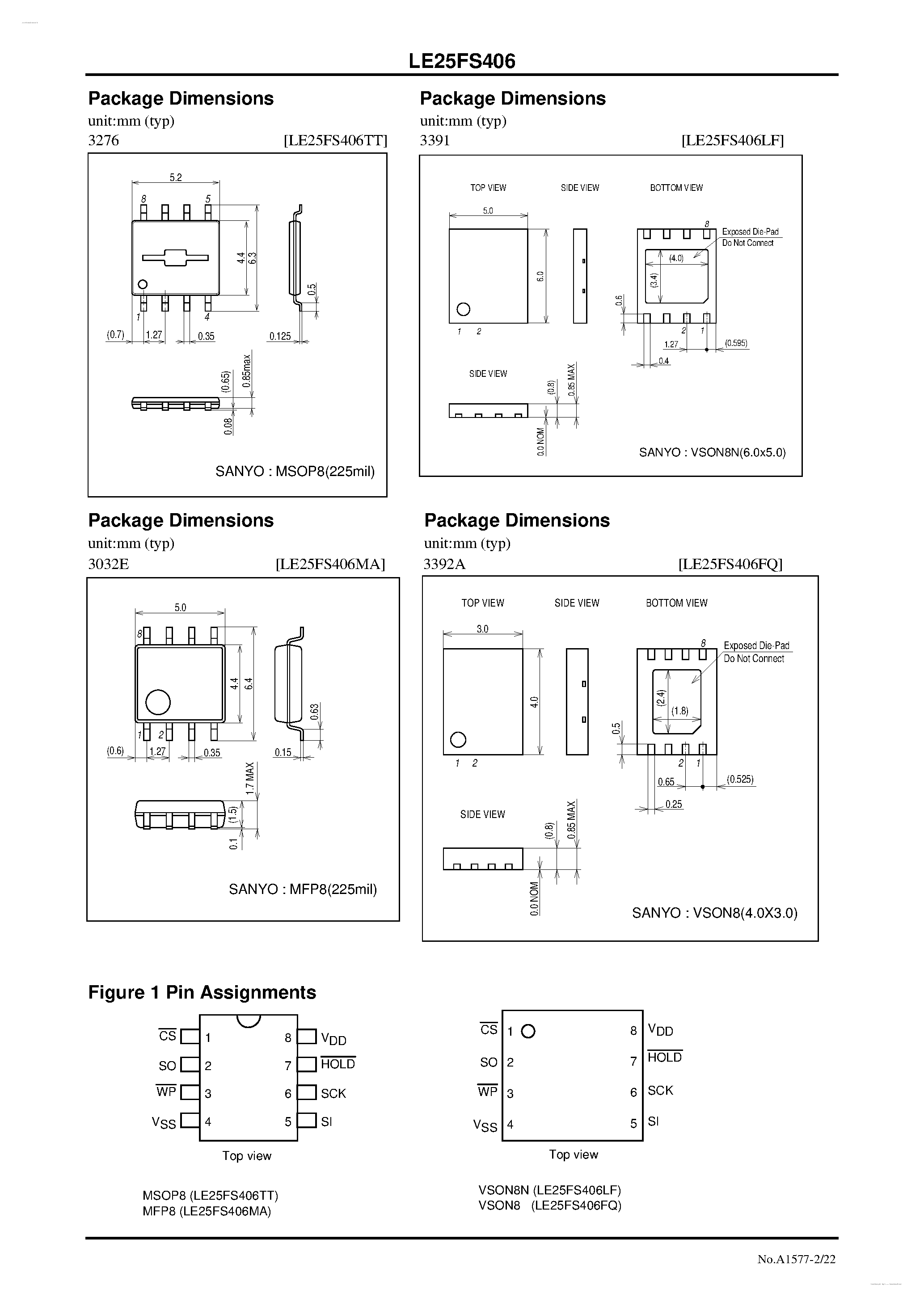 Даташит LE25FS406 - 4M-bit (512K X 8) Serial Flash Memory страница 2