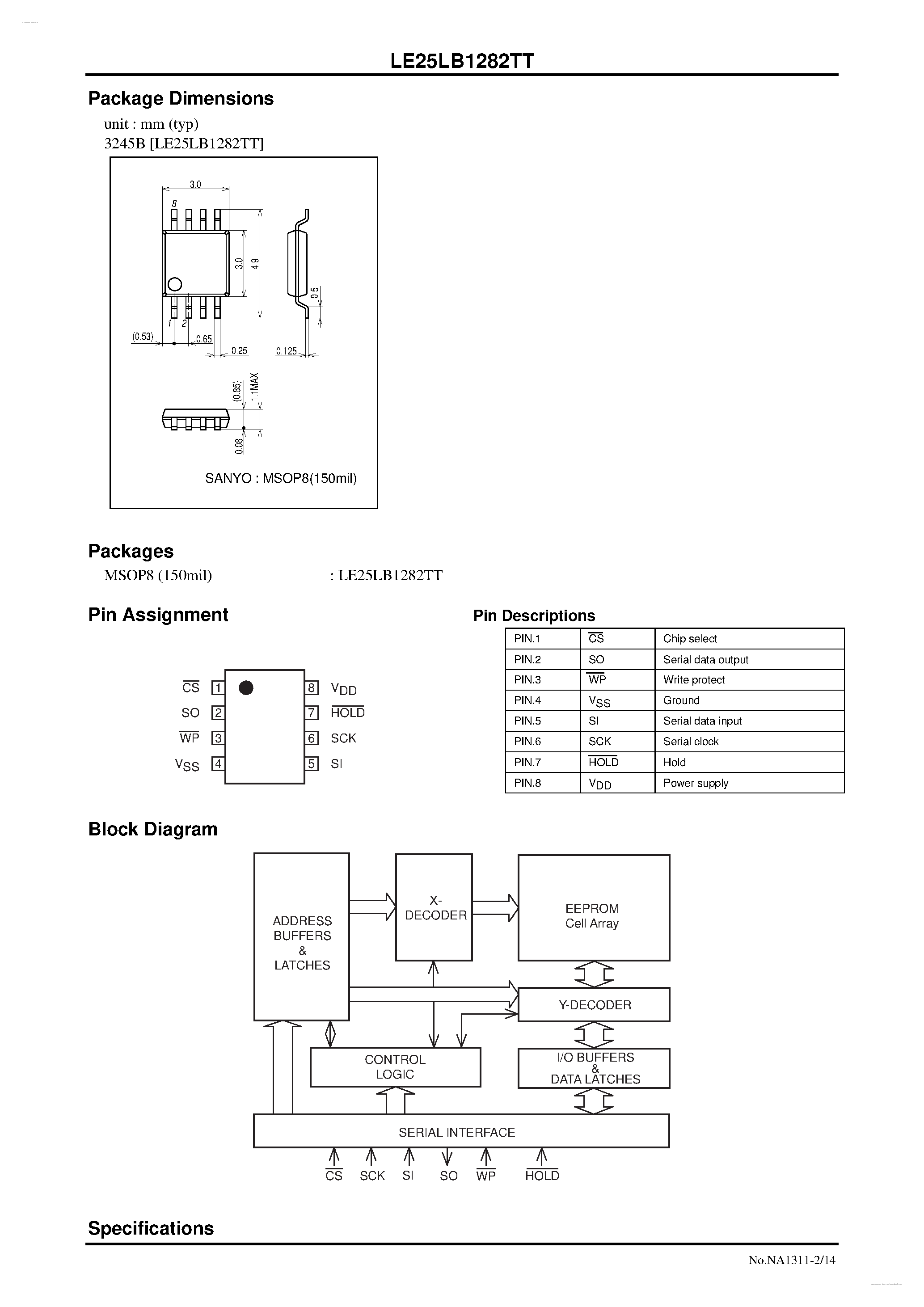 Datasheet LE25LB1282TT - Serial SPI EEPROM page 2