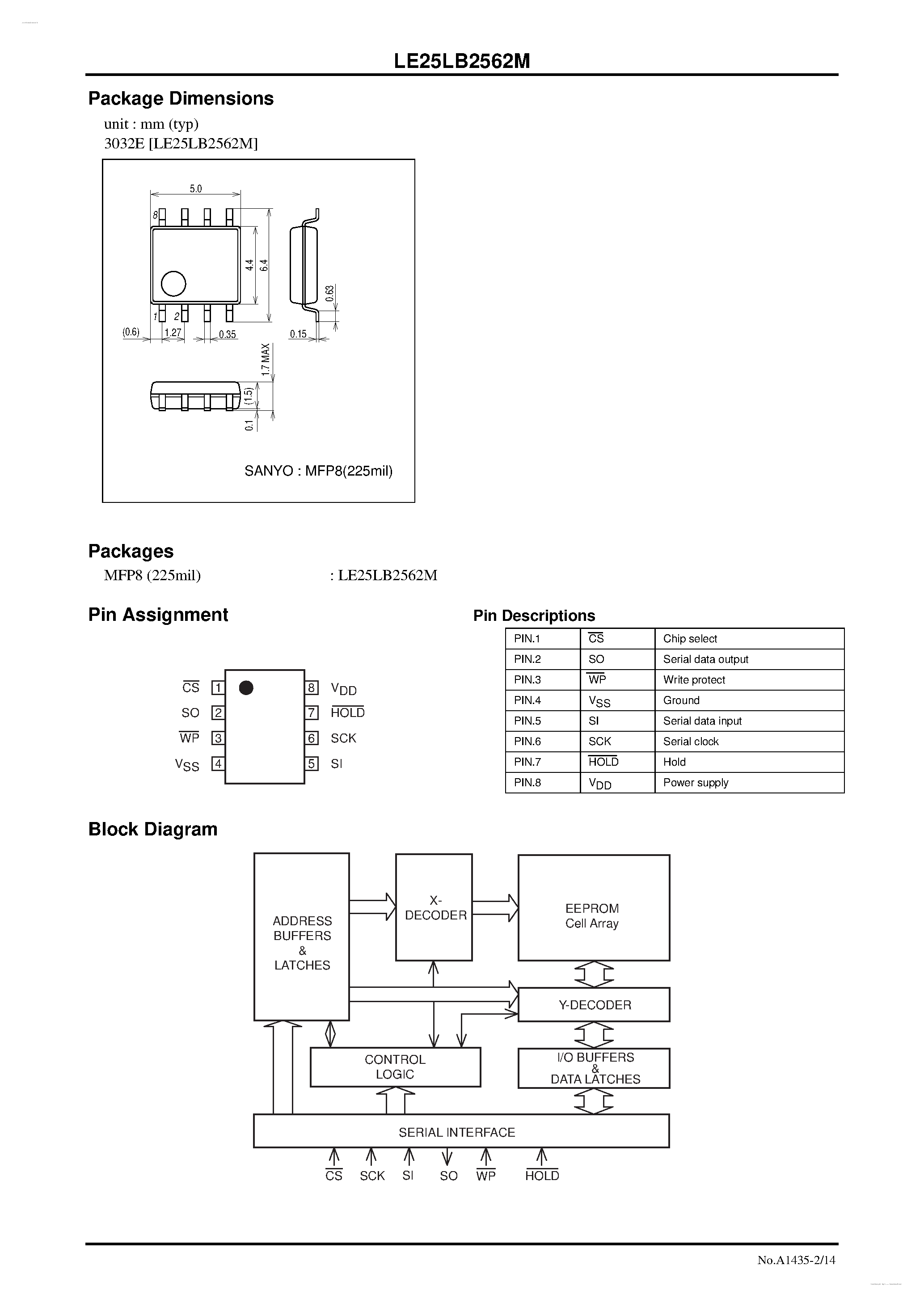 Datasheet LE25LB2562M - Serial SPI EEPROM page 2