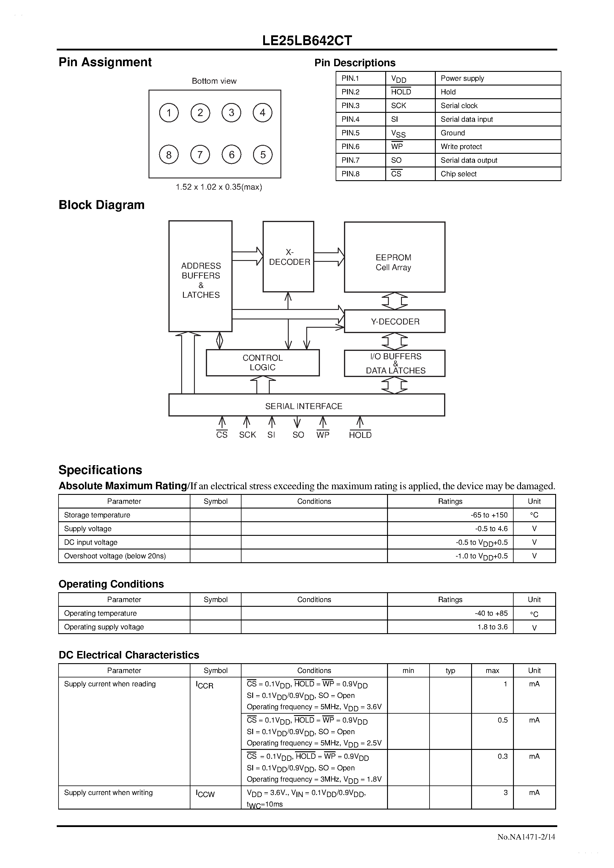 Datasheet LE25LB642CT - Serial SPI EEPROM page 2