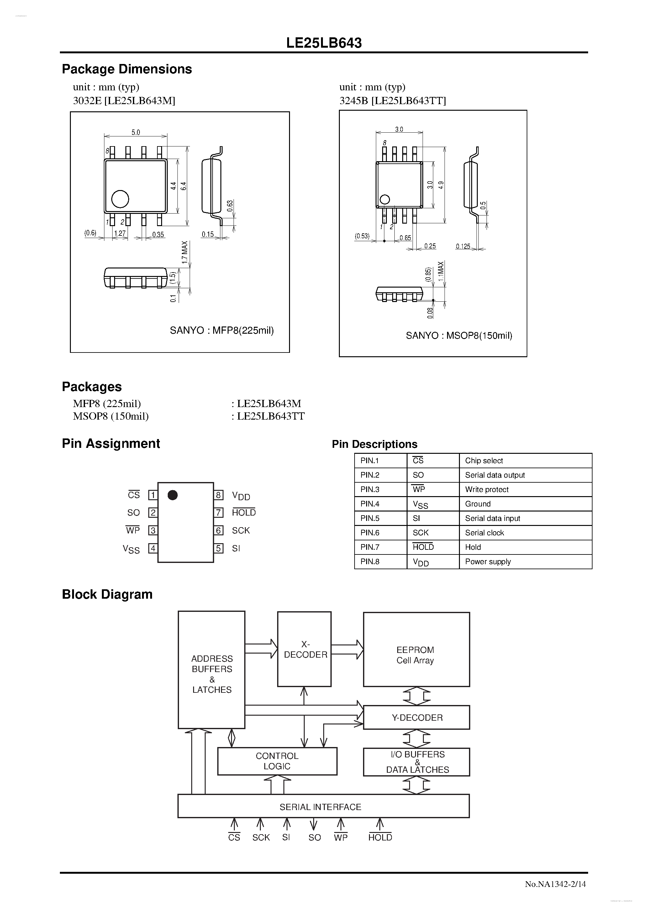 Datasheet LE25LB643 page 2 Datasheet LE25LB643 - Serial SPI EEPROM page 2