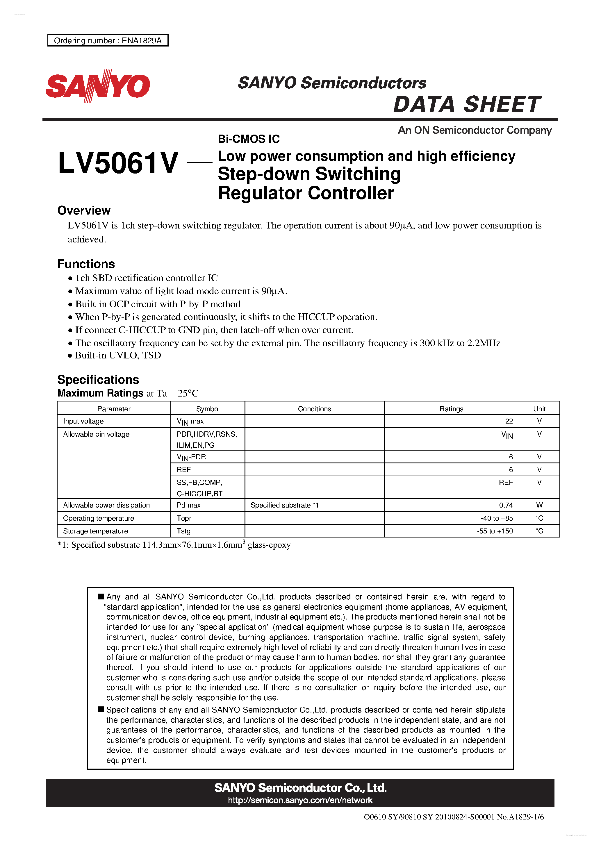 Datasheet LV5061V - Step-down Switching Regulator Controller page 1