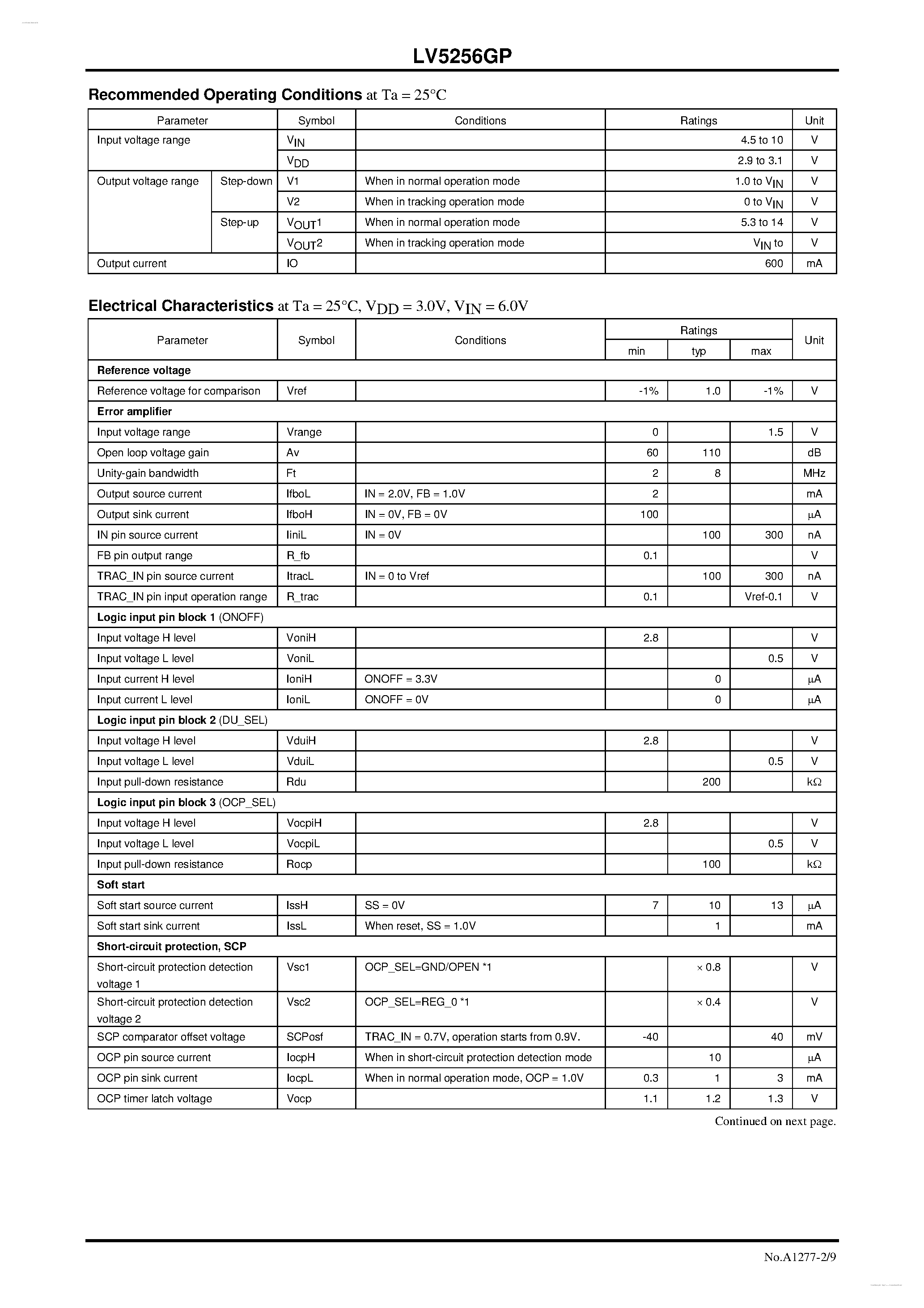 Datasheet LV5256GP - Step-Up/Down Converter page 2