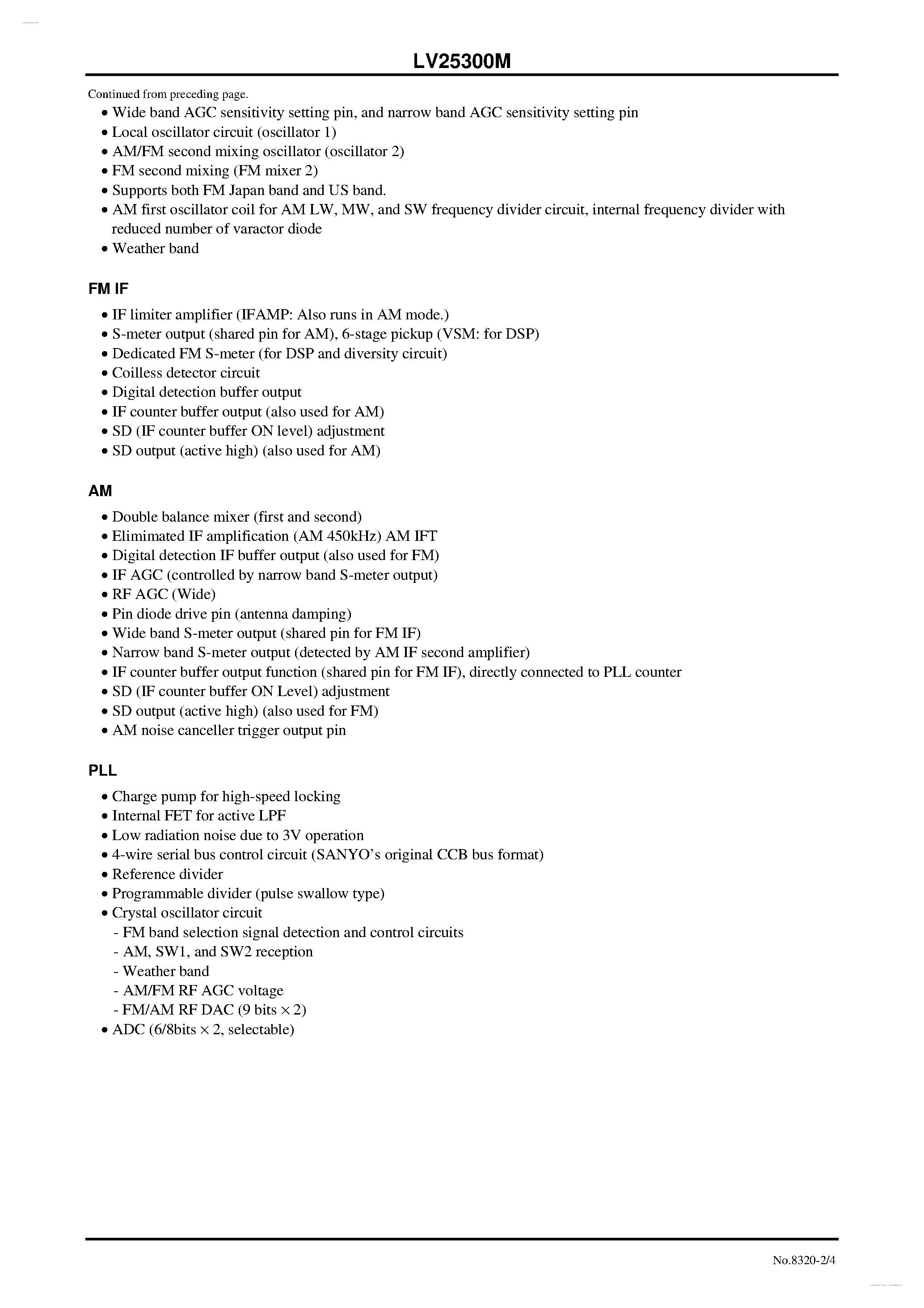 Даташит LV25300M - 1-chip Tuner IC страница 2