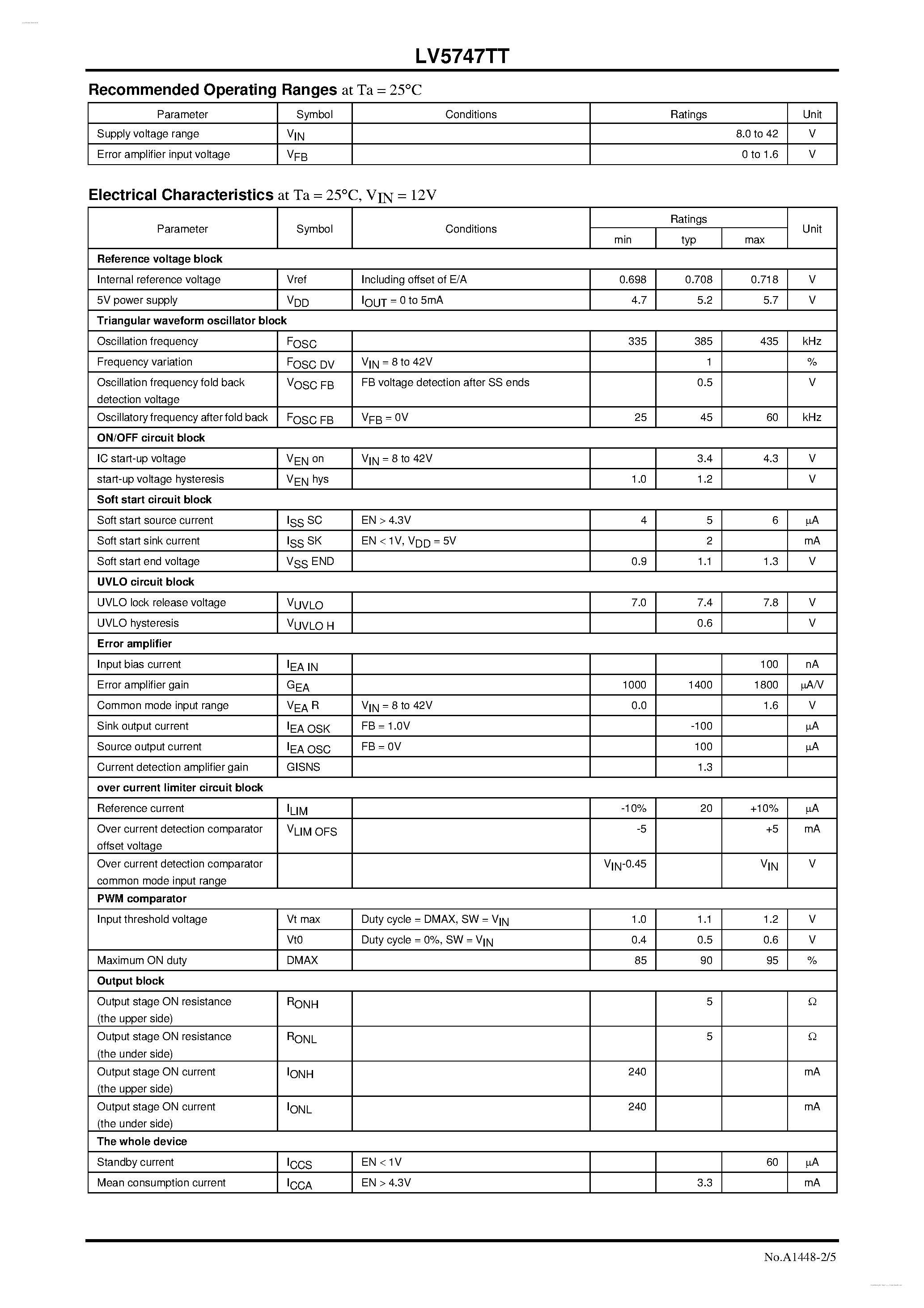 Datasheet LV5747TT - 1-channel Step-down Switching Regulator page 2