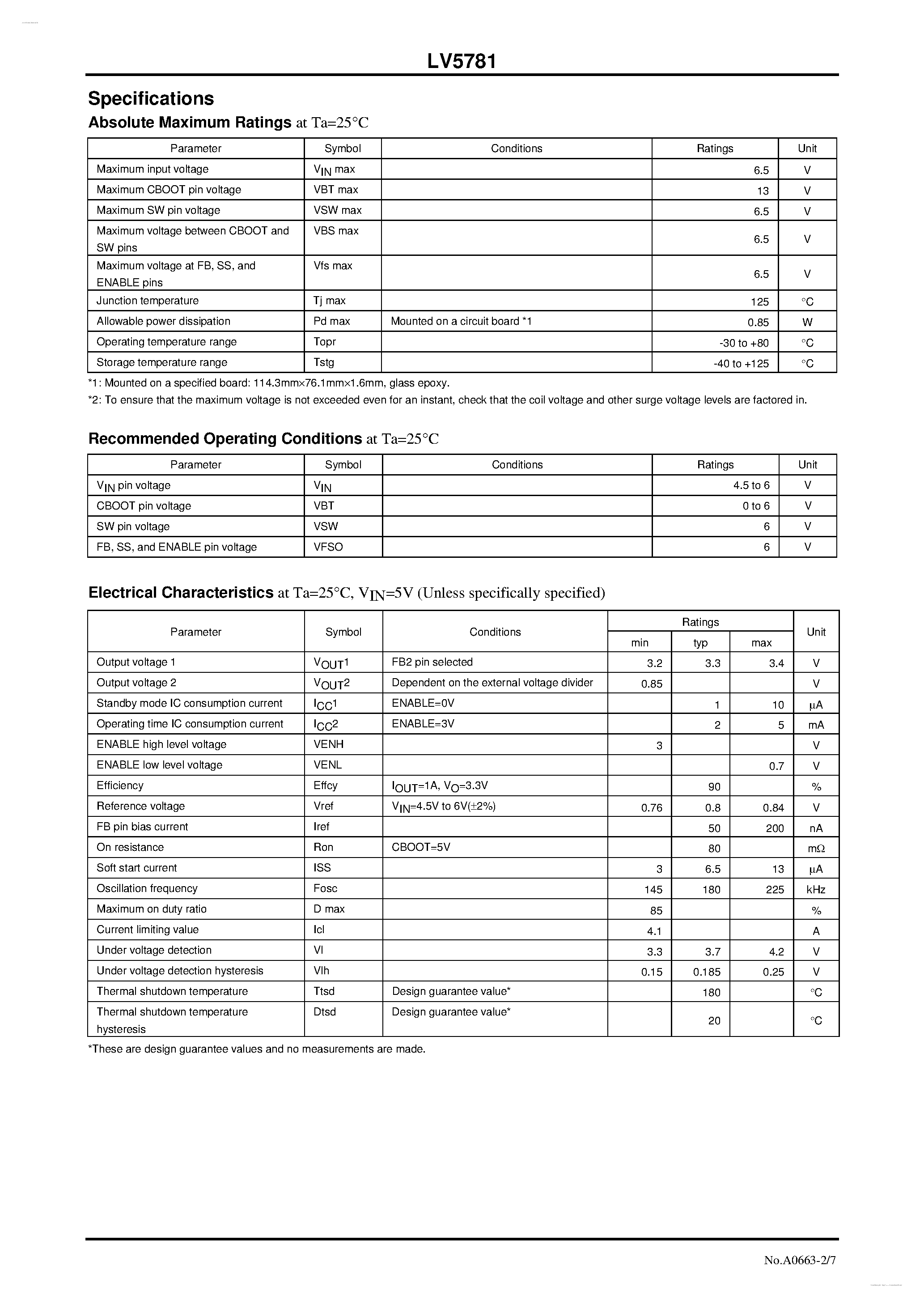 Datasheet LV5781 - Step-down Converter page 2