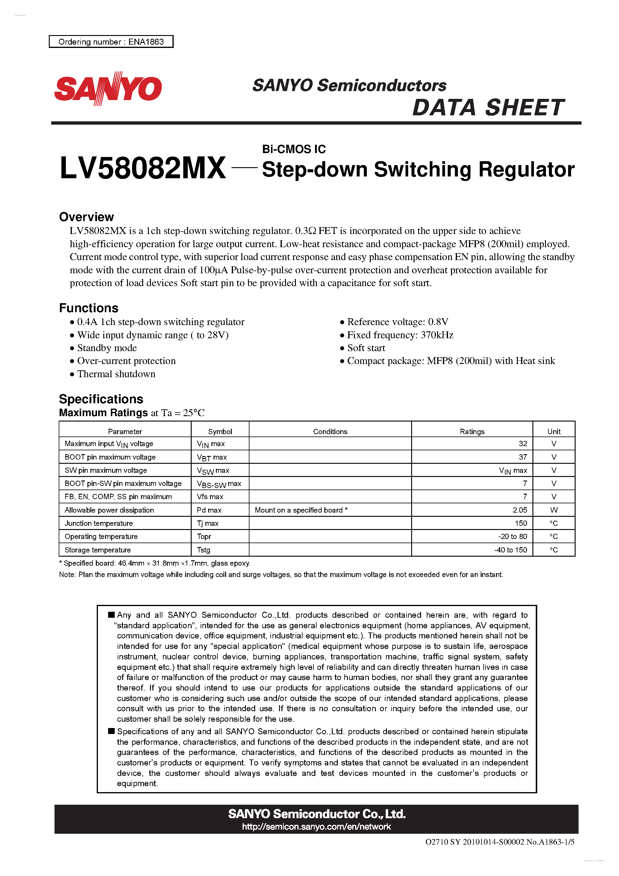 Datasheet LV58082MX - Step-down Switching Regulator page 1