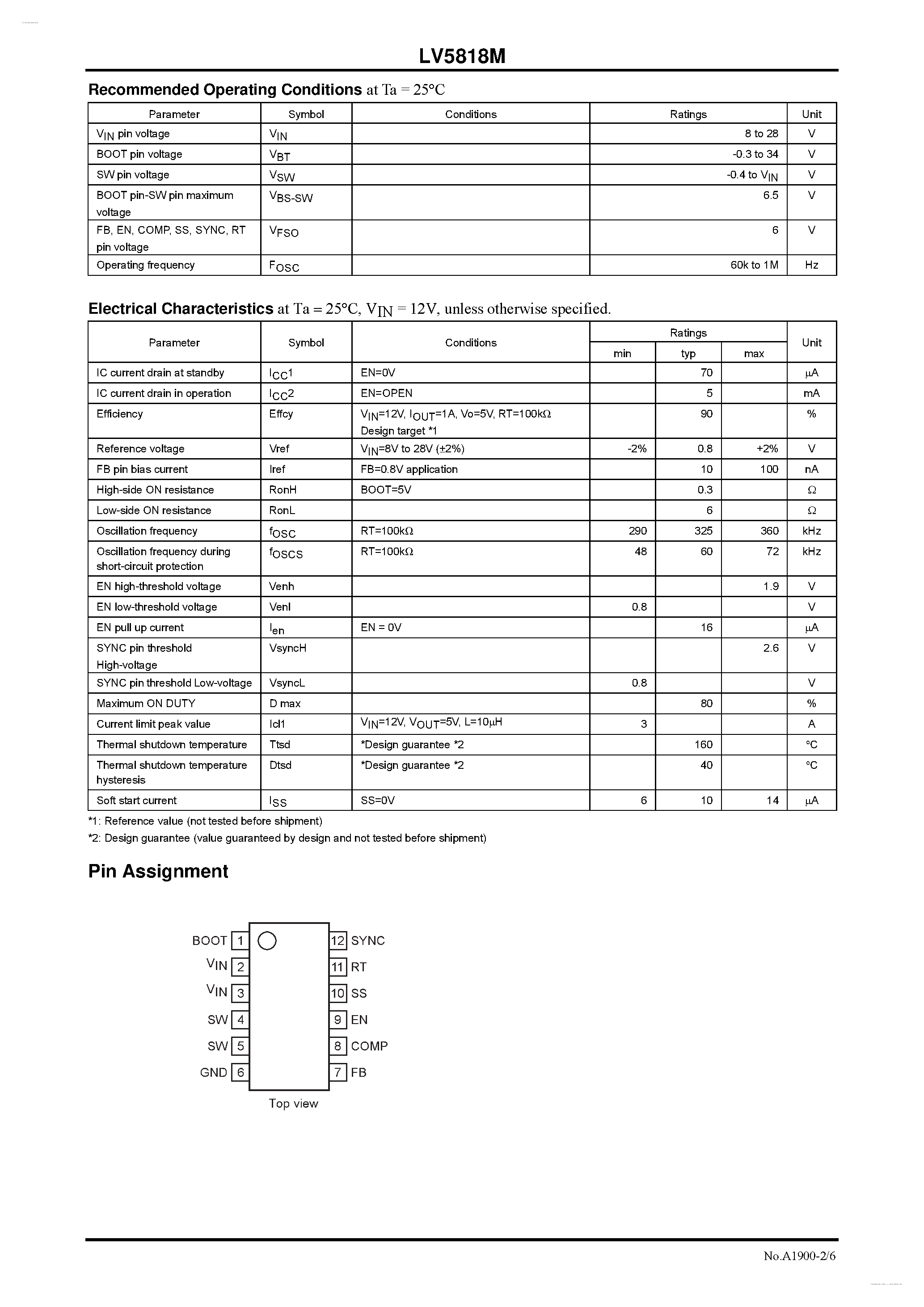 Datasheet LV5818M - Step-down Switching Regulator page 2