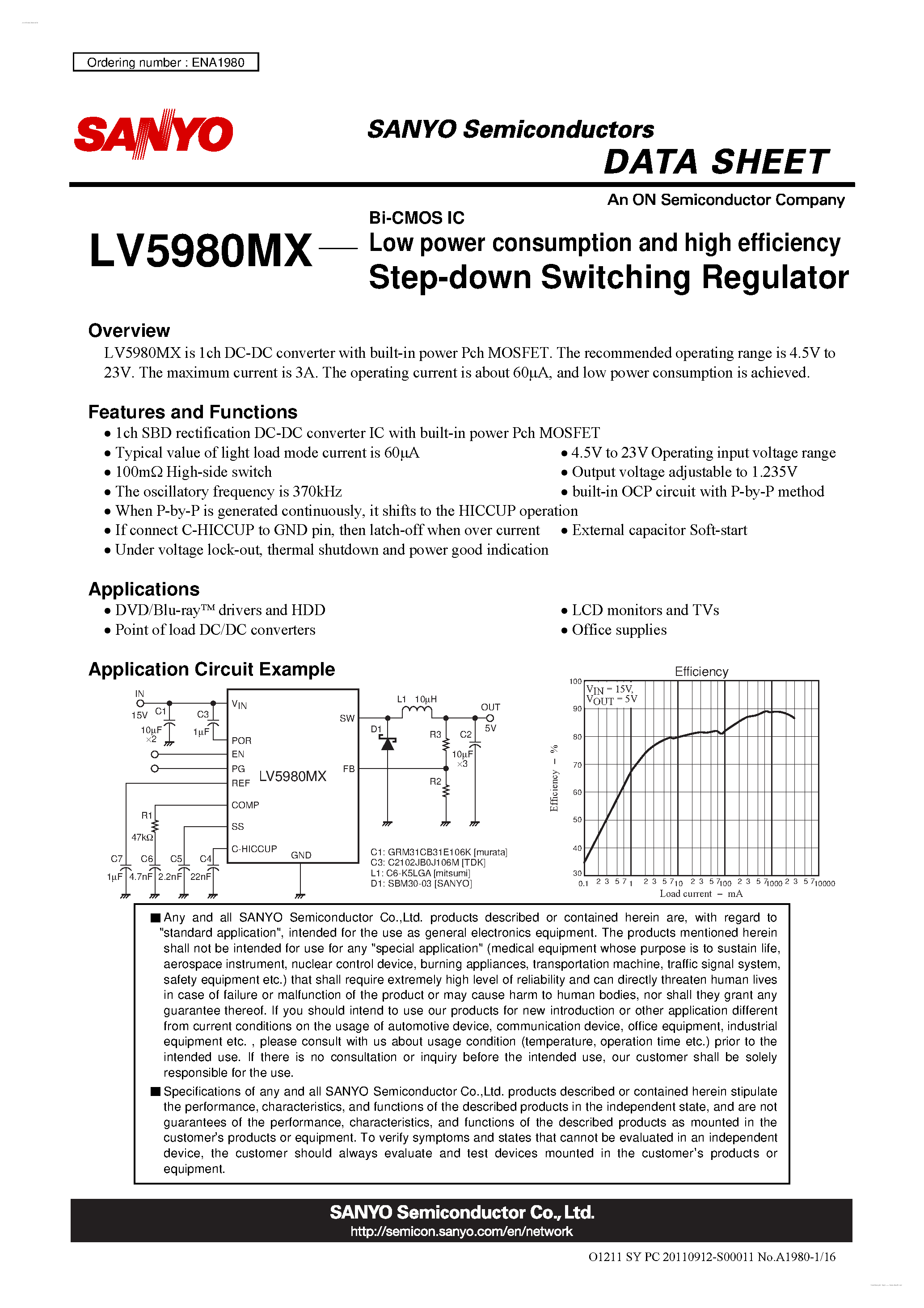 Datasheet LV5980MX - Step-down Switching Regulator page 1