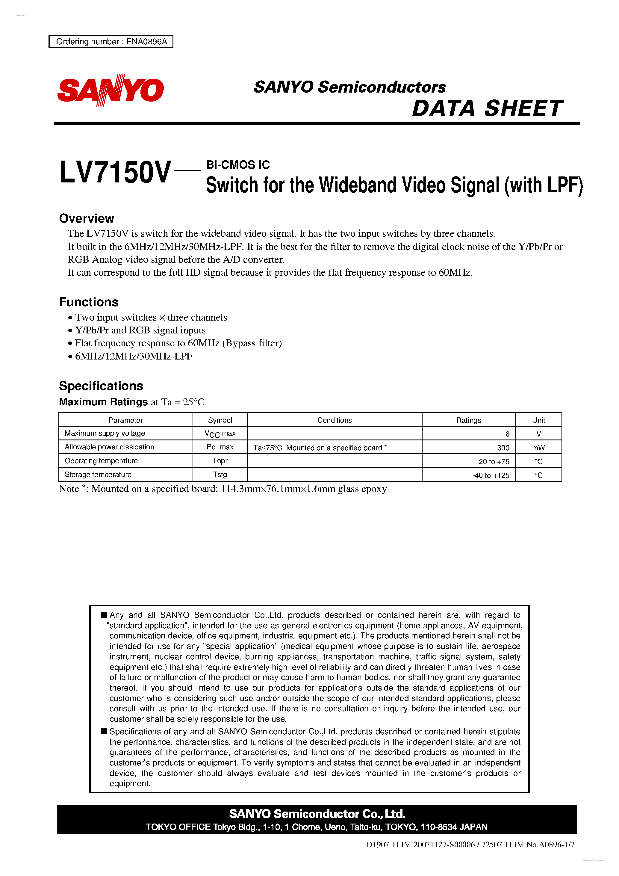 Datasheet LV7150V - Switch page 1