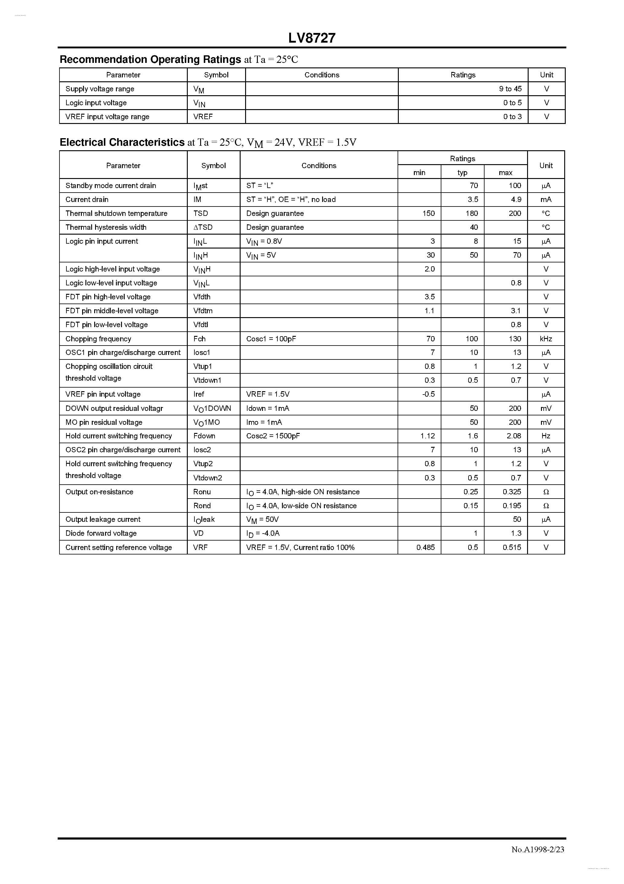 Даташит LV8727 - PWM Current Control Stepping Motor Driver страница 2