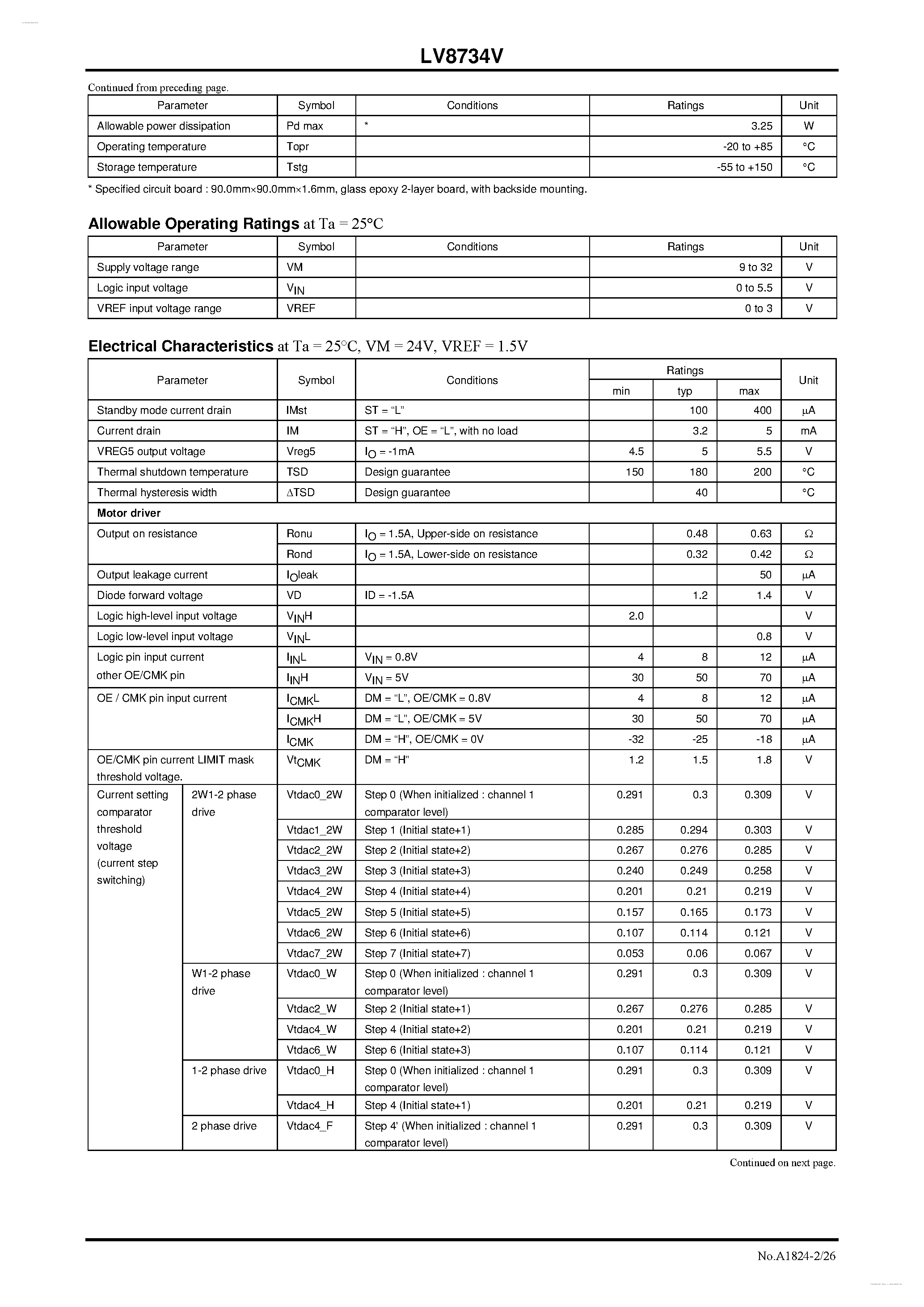 Даташит LV8734V - PWM Current Control Stepping Motor Driver страница 2