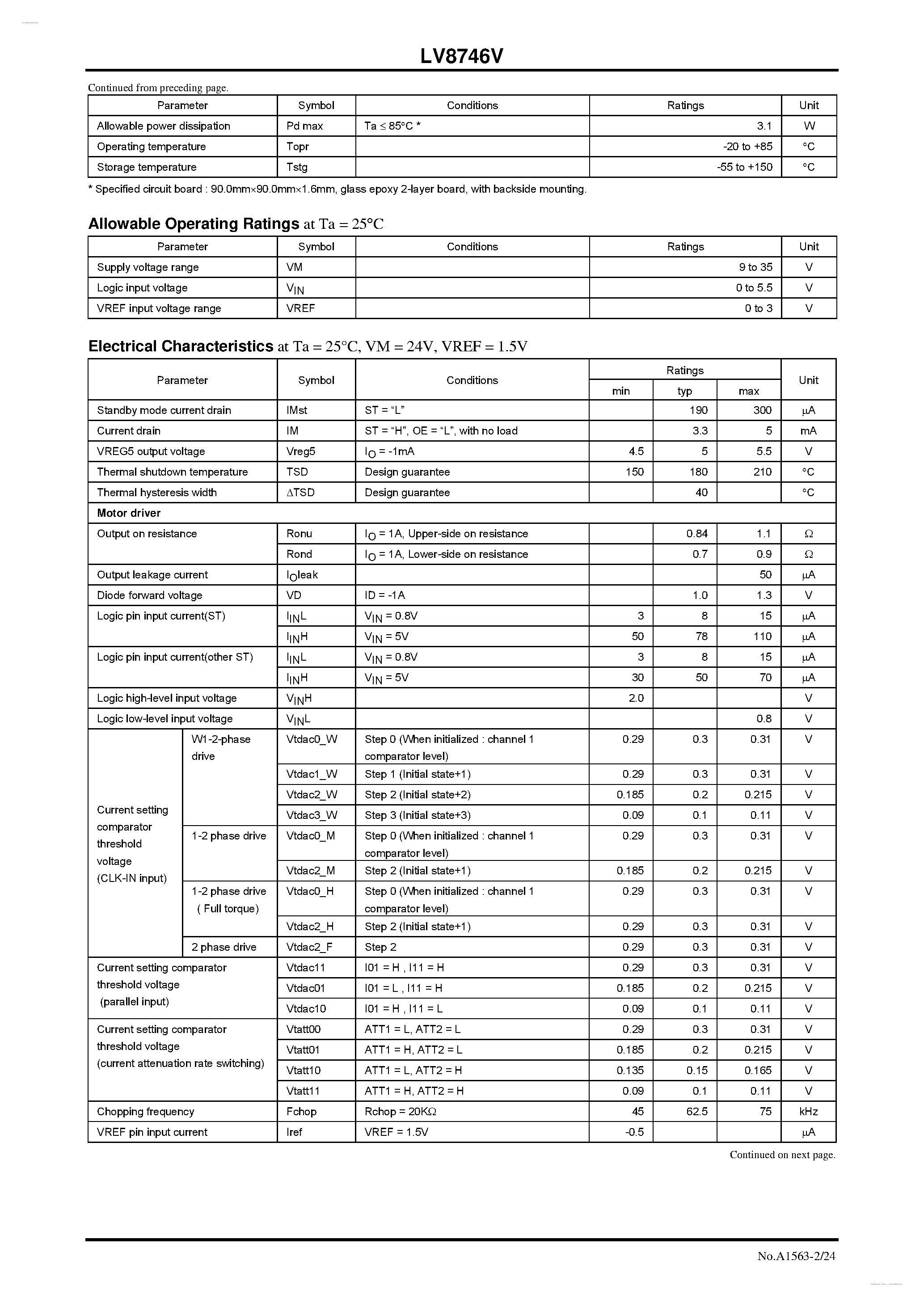 Даташит LV8746V - PWM Current Control Stepping Motor Driver страница 2