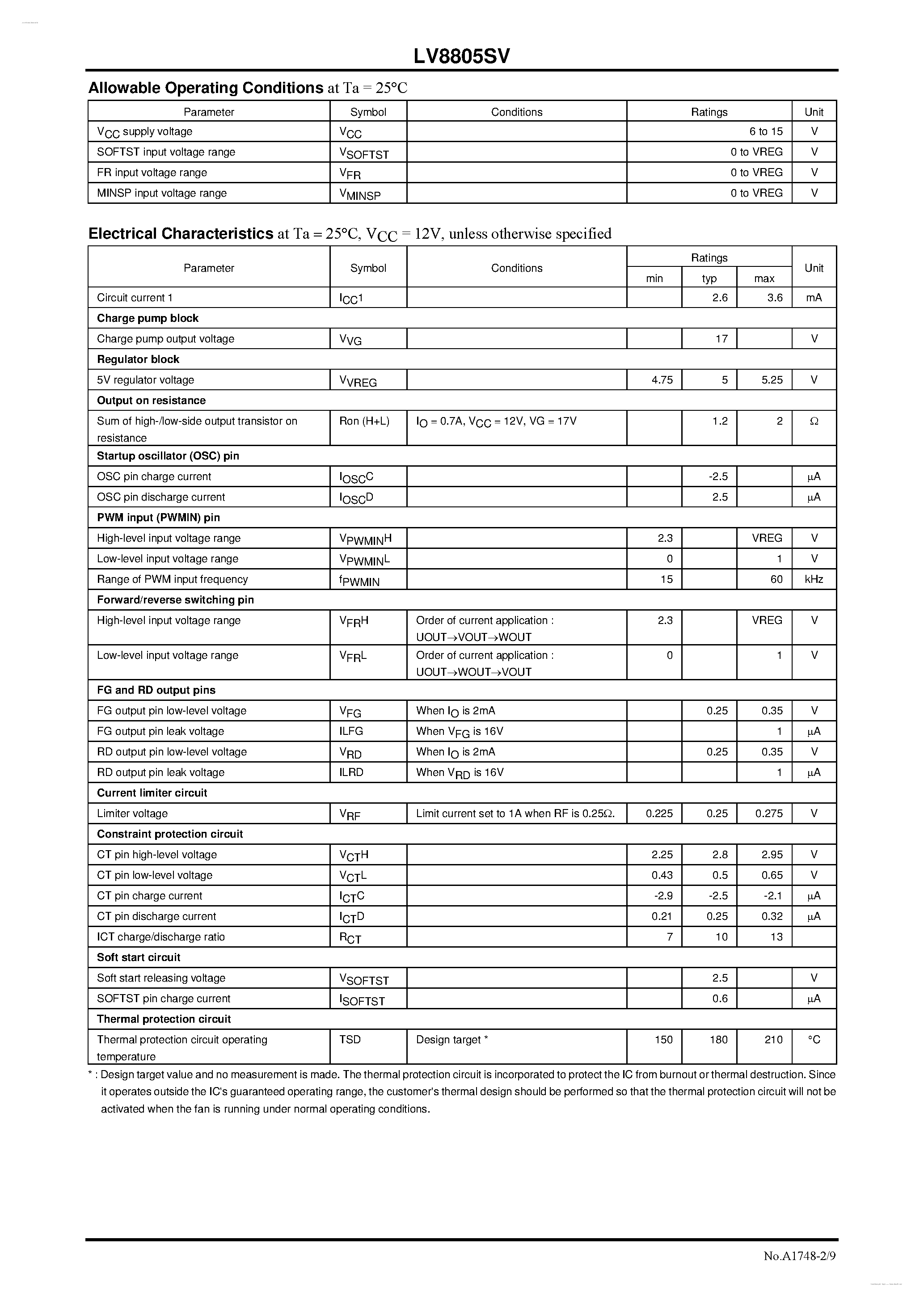 Datasheet LV8805SV - Fan Motor Driver page 2
