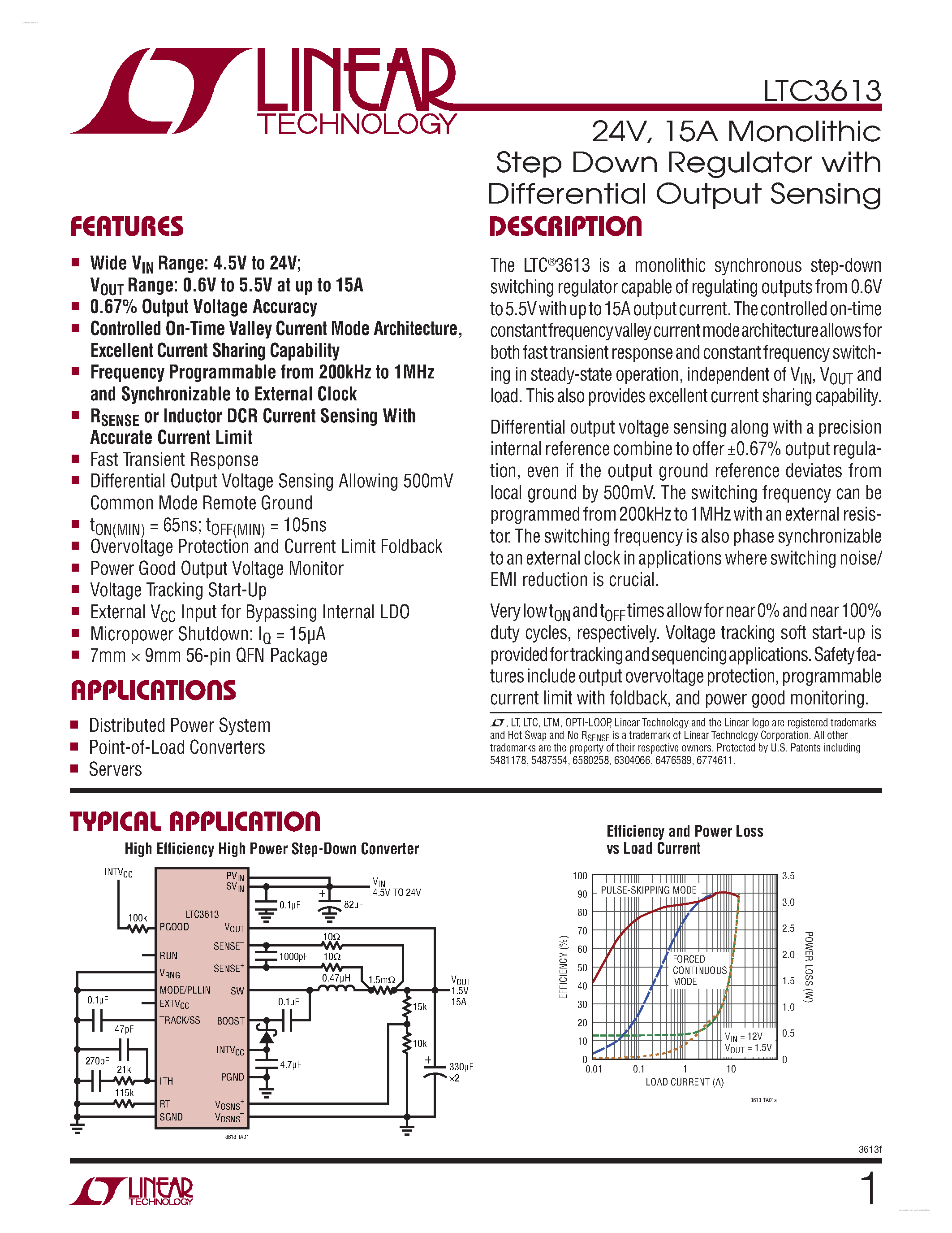 Datasheet LTC3613 - 15A Monolithic Step Down Regulator page 1