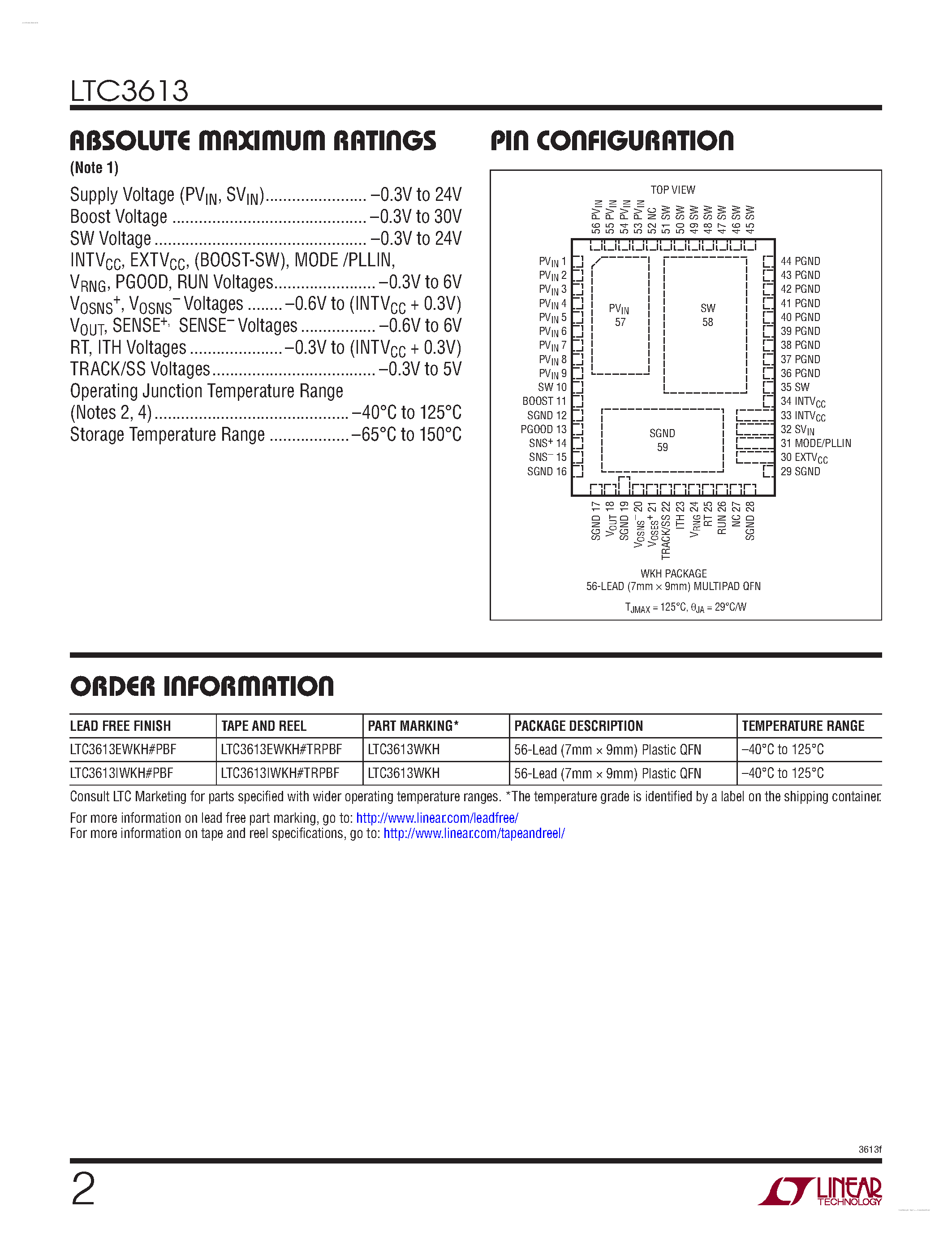 Datasheet LTC3613 - 15A Monolithic Step Down Regulator page 2