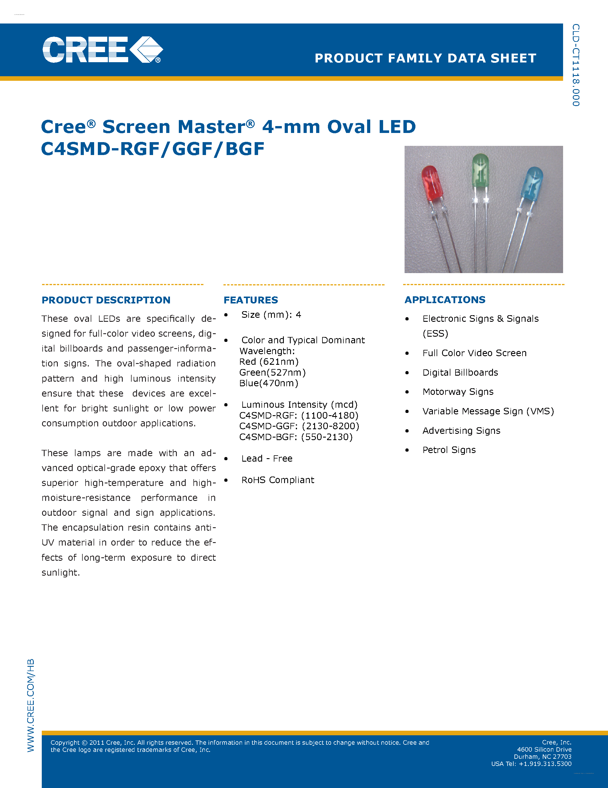 Datasheet C4SMD-BGF - 4-mm Oval LED page 1