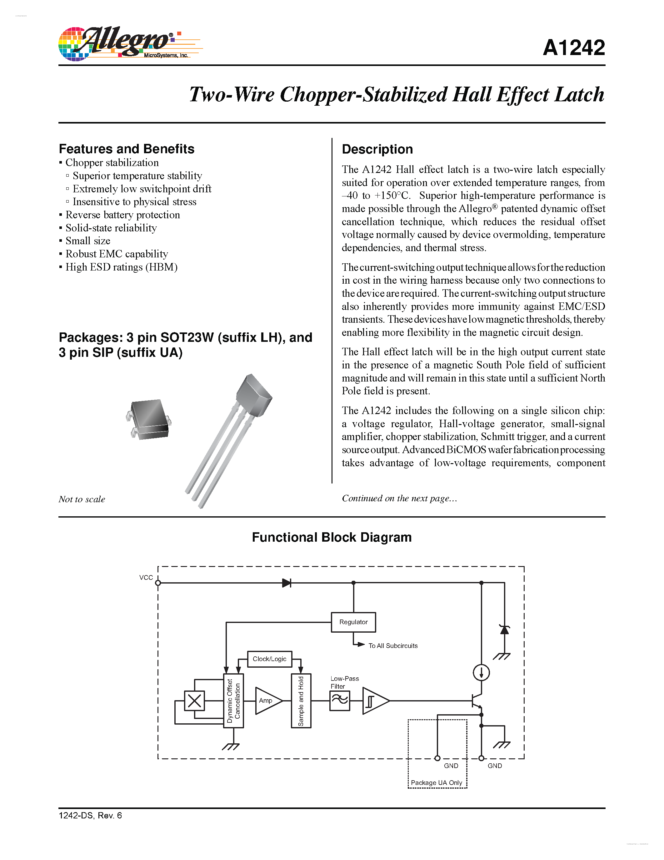 Datasheet A1242 - Two-Wire Chopper-Stabilized Hall Effect Latch page 2