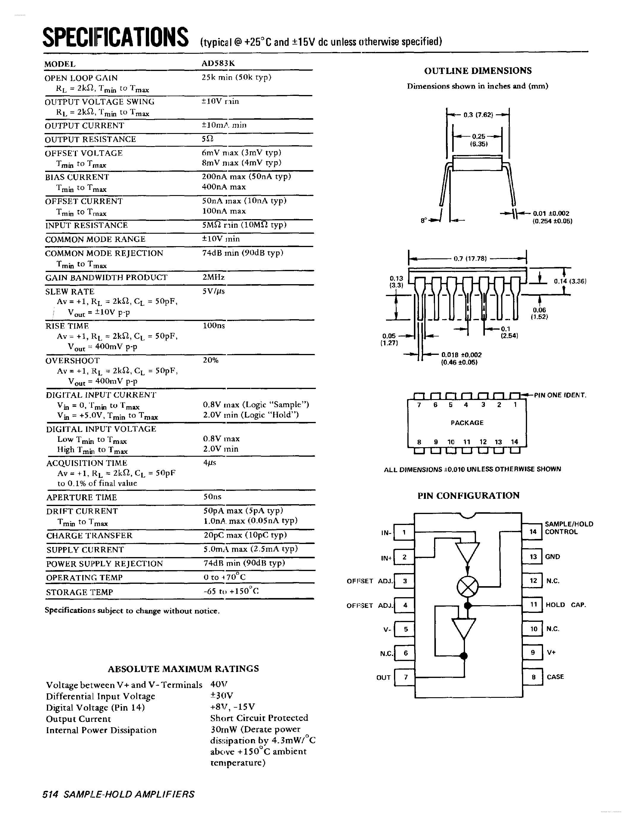 Даташит на микросхему AD583 страница 2 Даташит AD583 - IC Sample and Hold Gated OP Amp страница 2