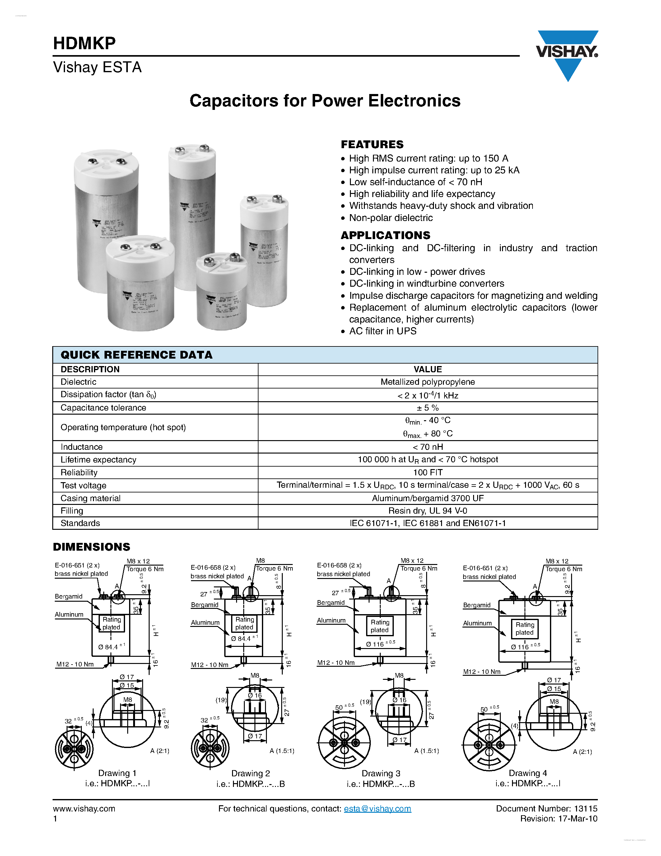 Datasheet HDMKP - Capacitors page 1