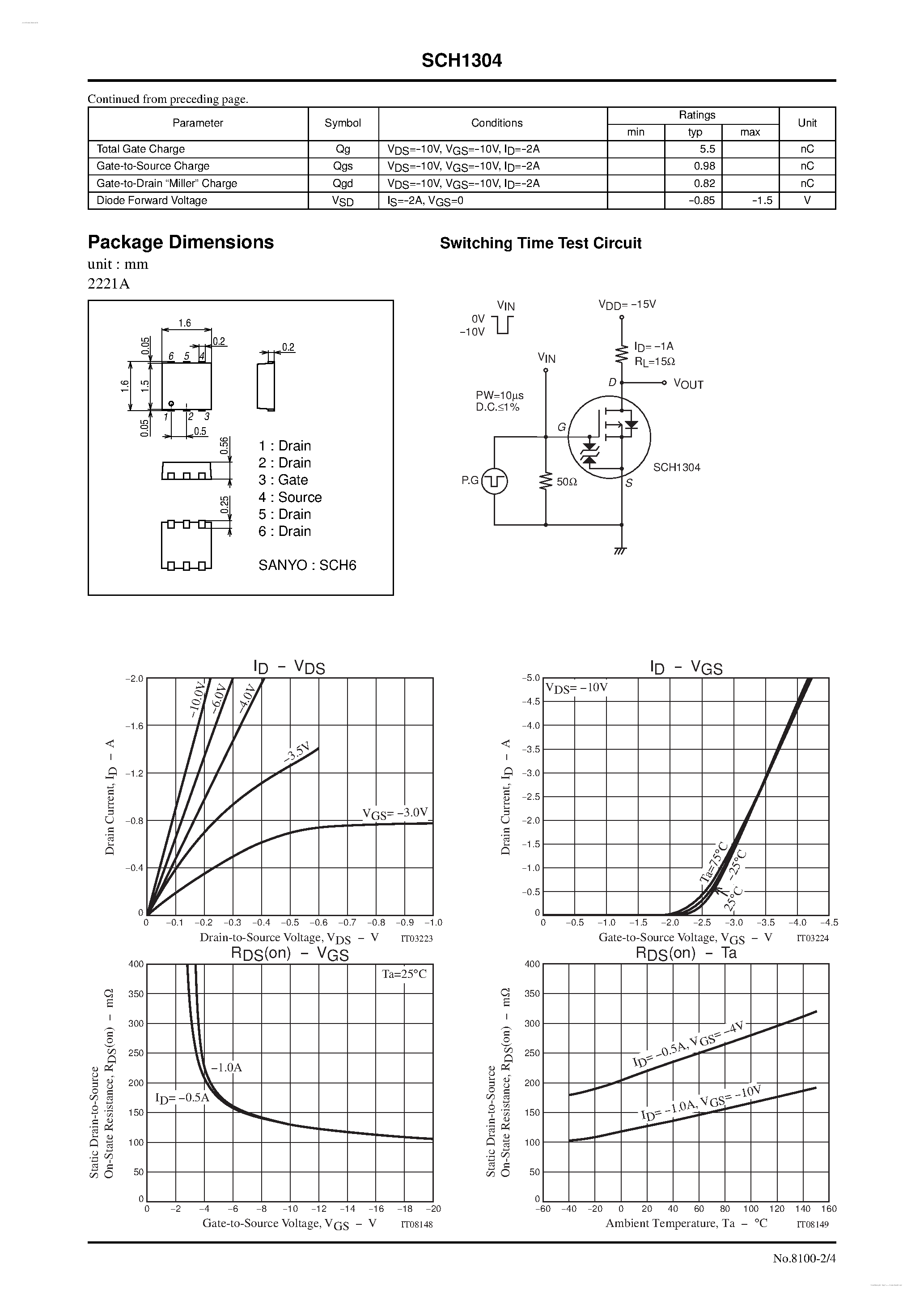 Даташит SCH1304 - P-Channel Silicon MOSFET страница 2