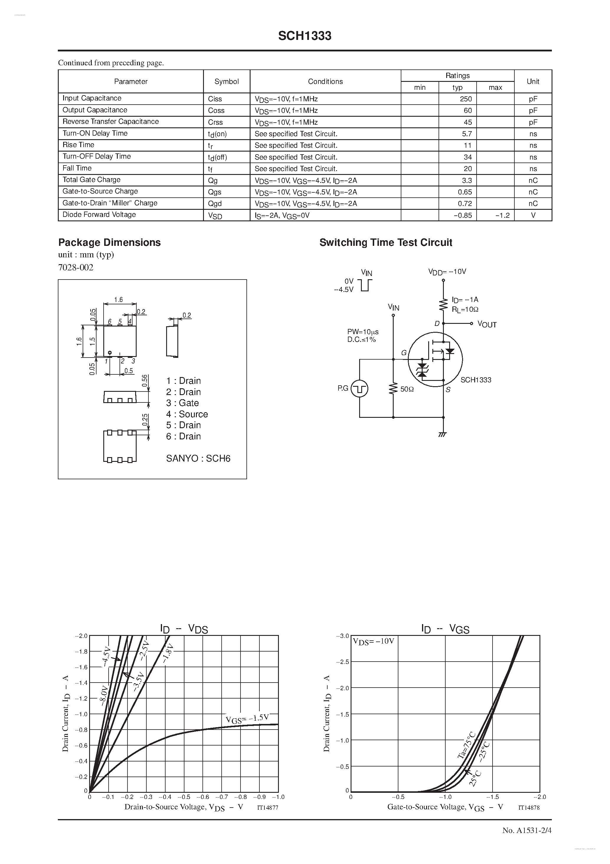 Даташит SCH1333 - P-Channel Silicon MOSFET страница 2