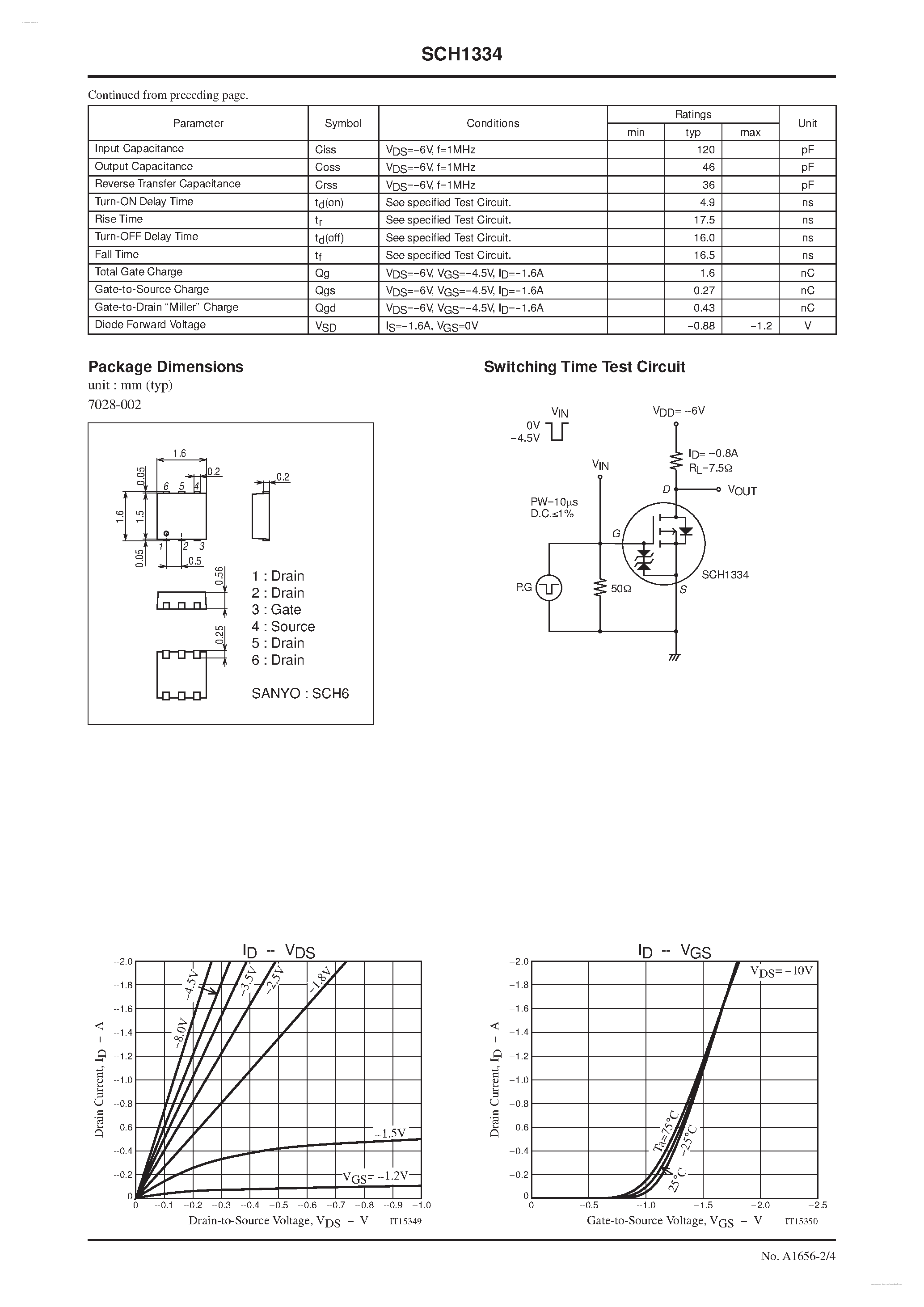 Даташит SCH1334 - P-Channel Silicon MOSFET страница 2