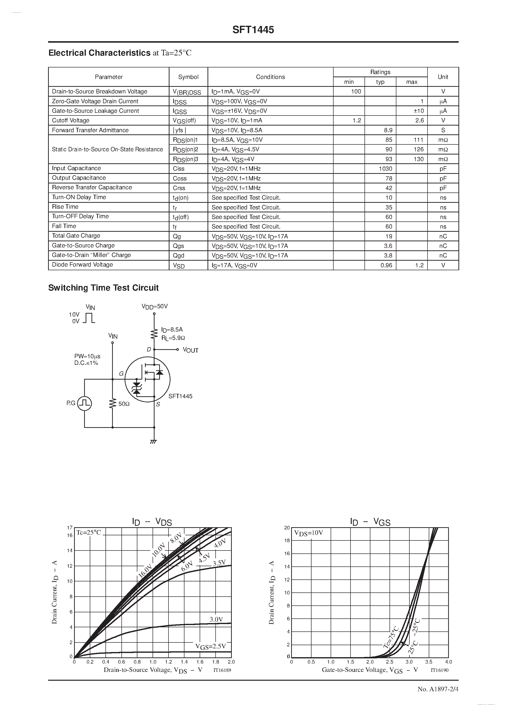 Даташит на микросхему SFT1445 страница 2 Даташит SFT1445 - N-Channel Silicon MOSFET страница 2