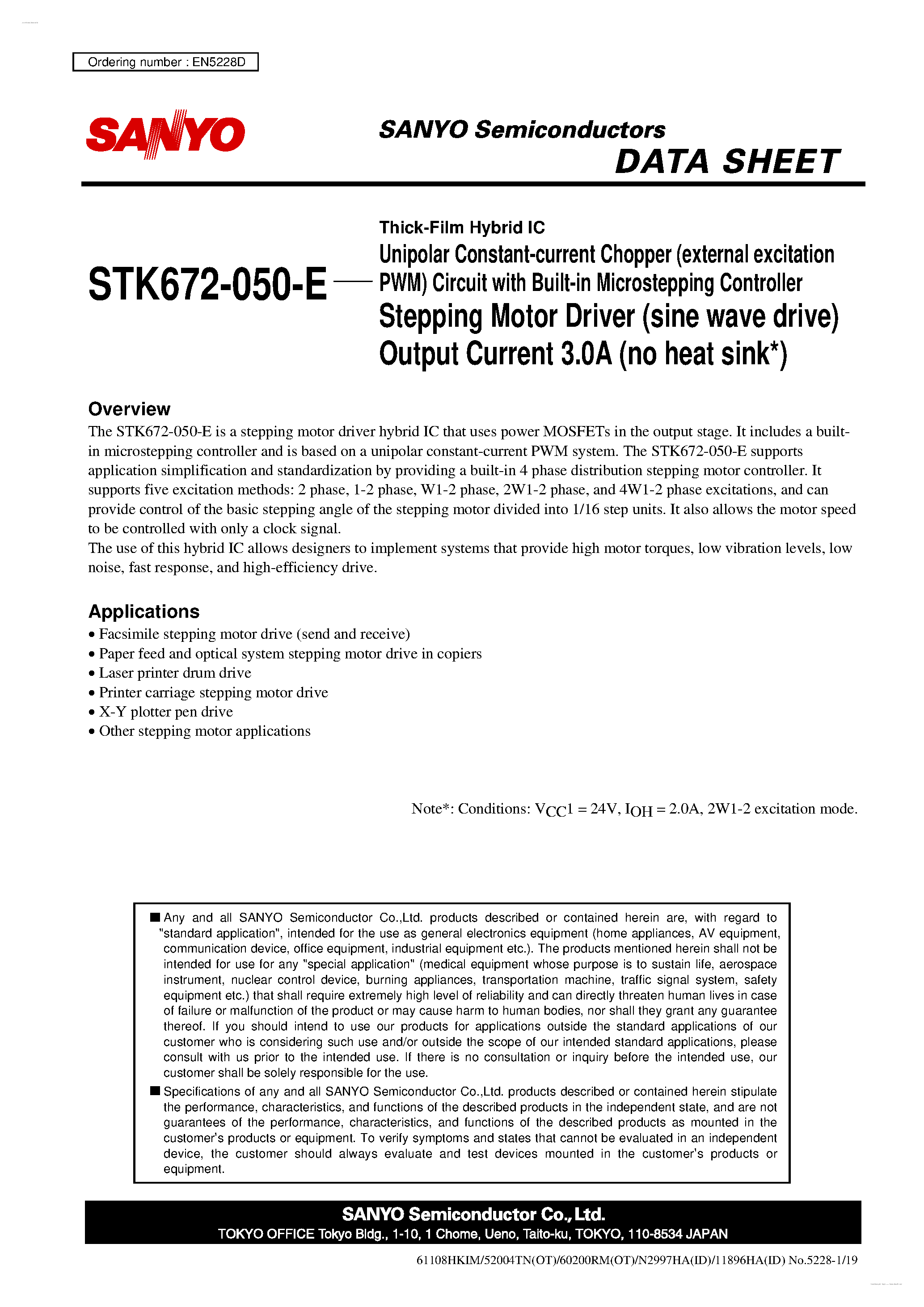 Даташит STK672-050-E - Stepping Motor Driver страница 1