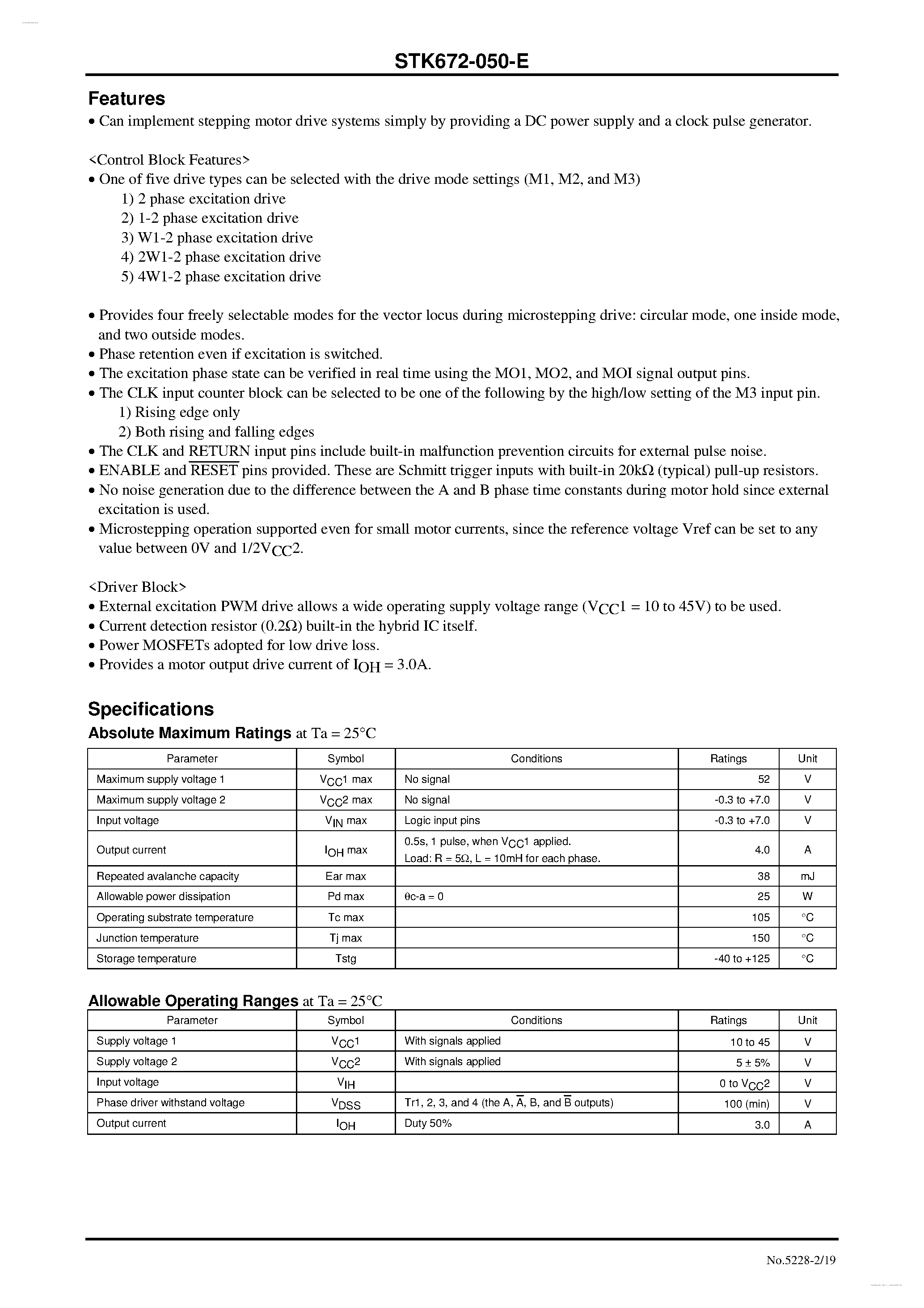 Даташит STK672-050-E - Stepping Motor Driver страница 2
