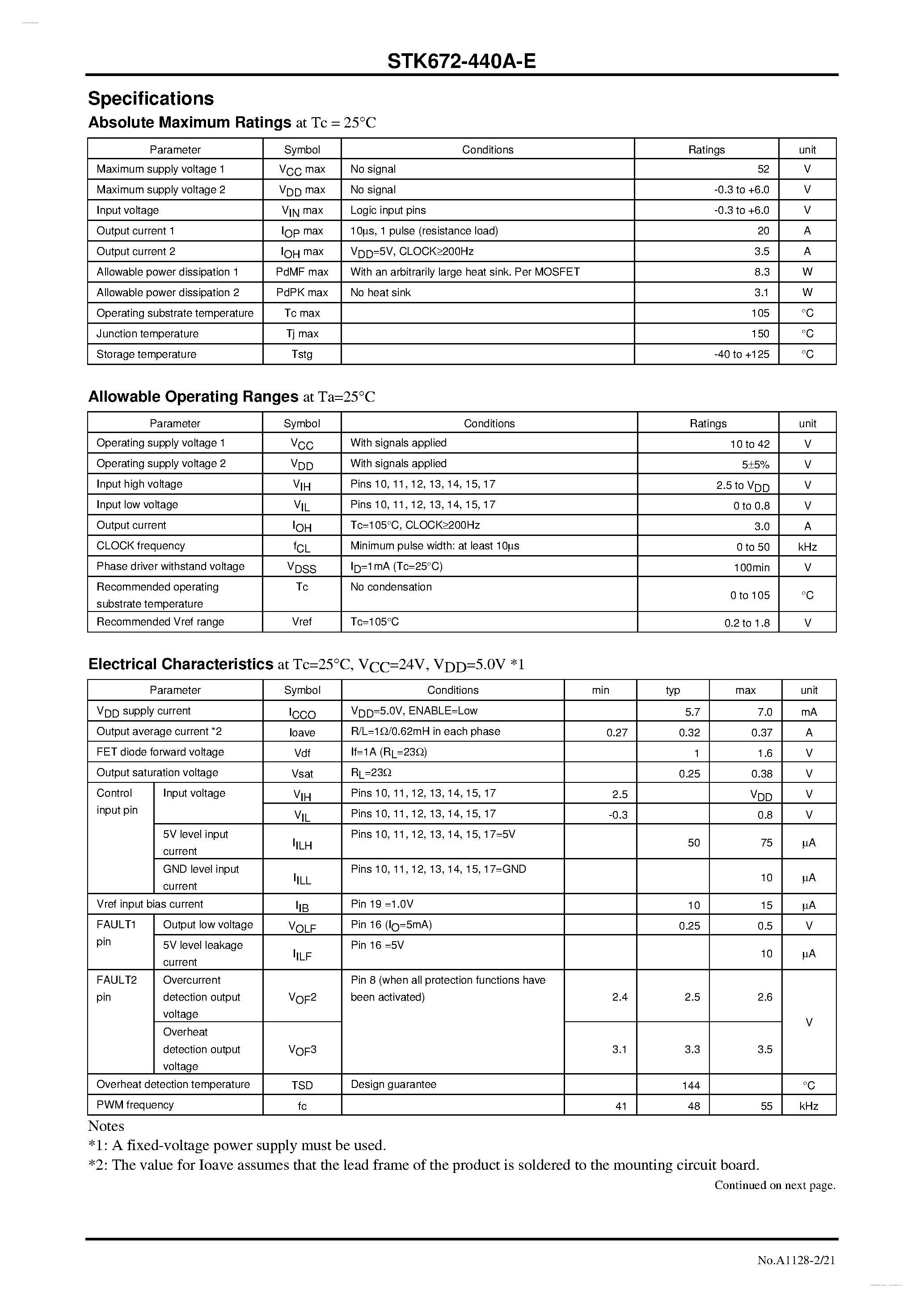 Даташит на микросхему STK672-440A-E страница 2 Даташит STK672-440A-E - 2-phase Stepping Motor Driver страница 2