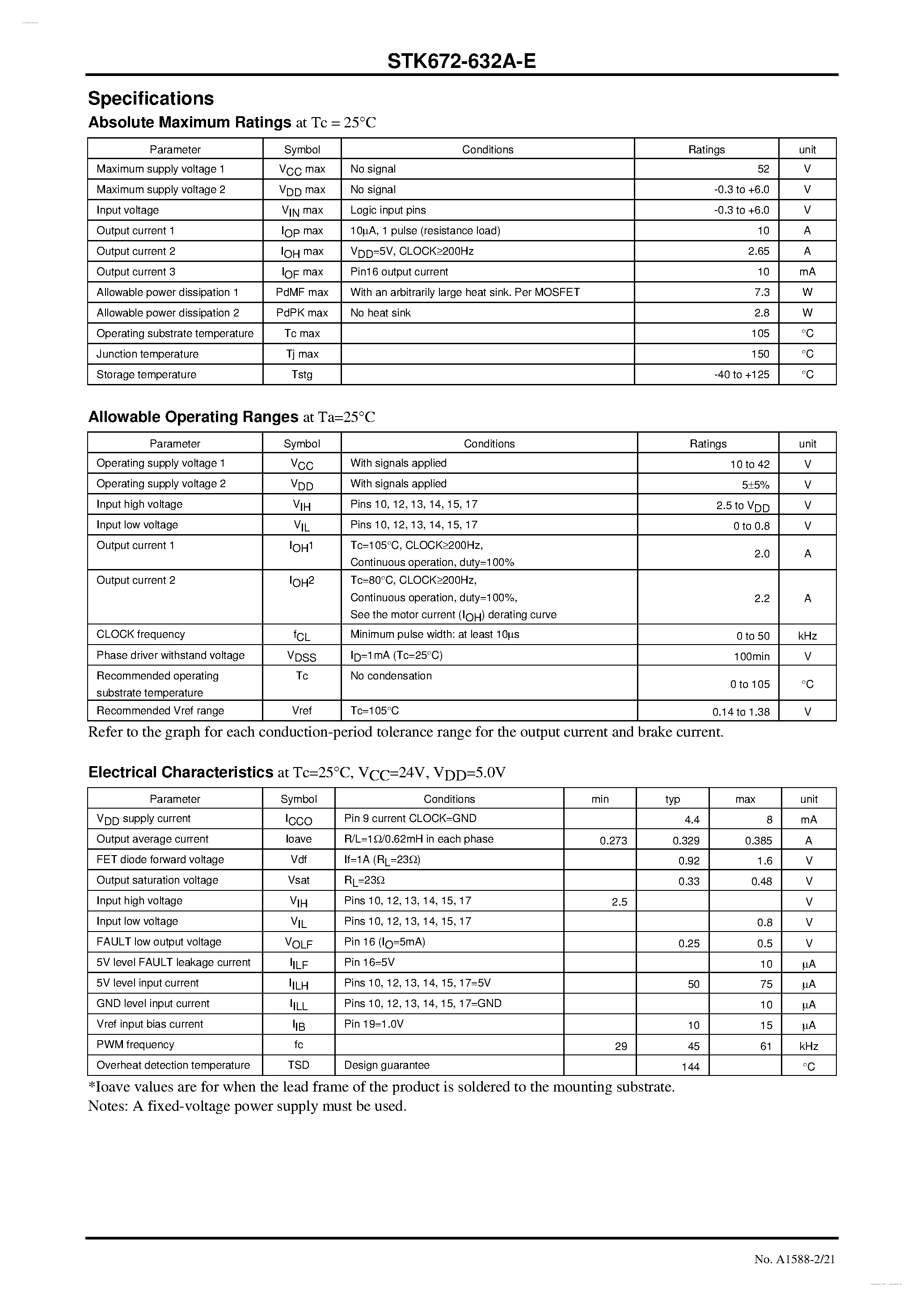 Datasheet STK672-632A-E - 2-phase Stepping Motor Driver page 2