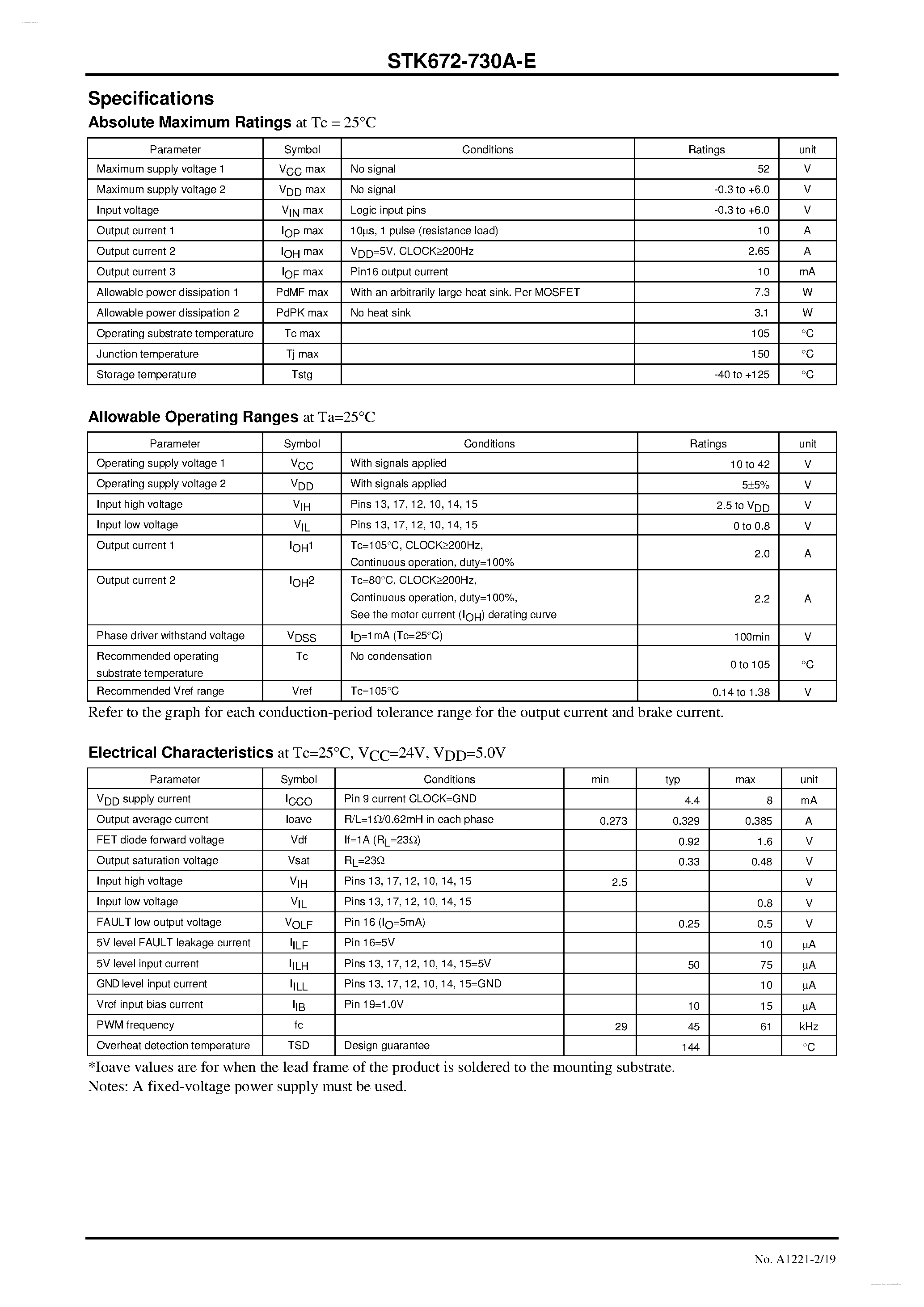 Datasheet STK672-730A-E - 2-phase Stepping Motor Driver page 2