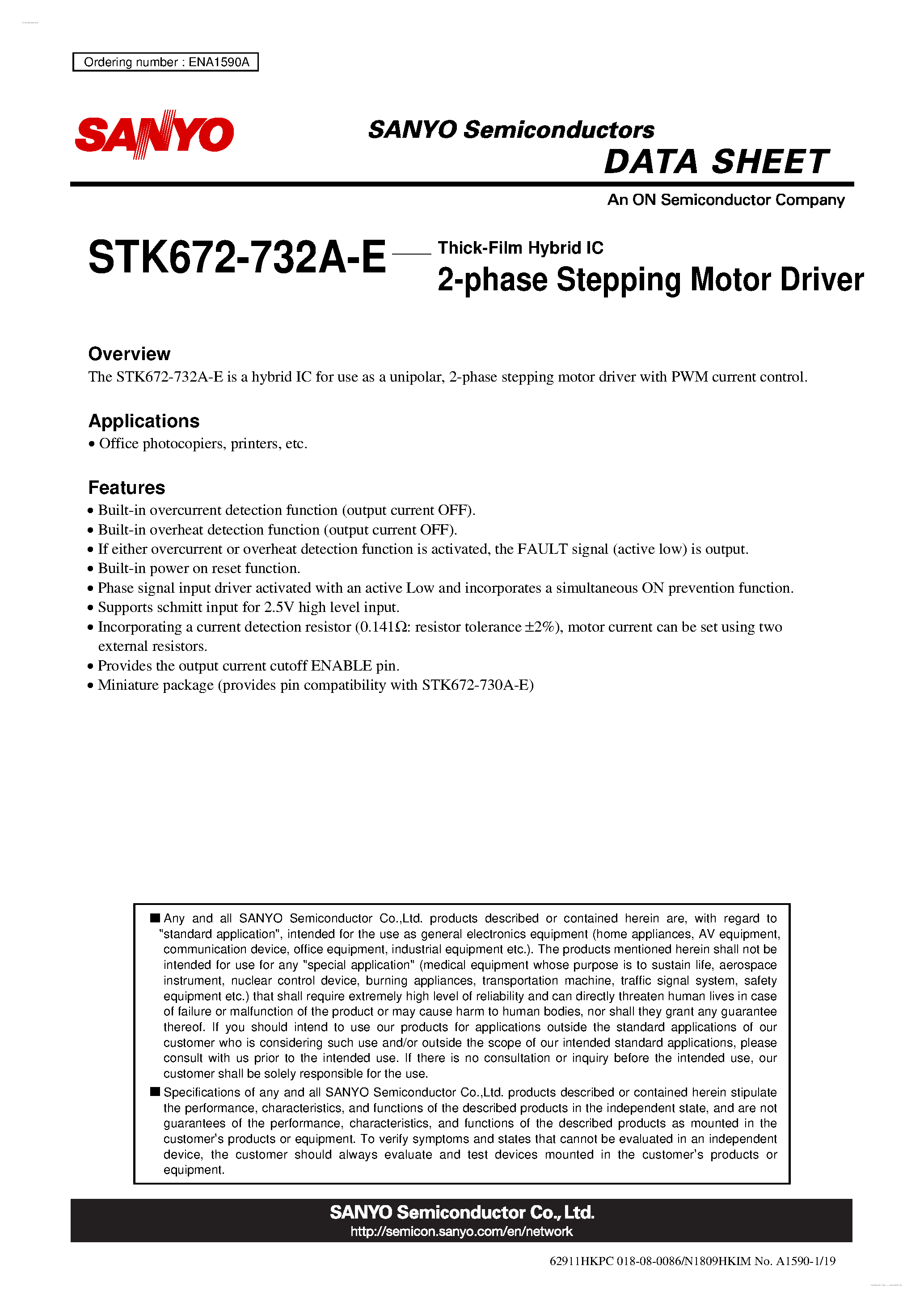 Даташит STK672-732A-E - 2-phase Stepping Motor Driver страница 1
