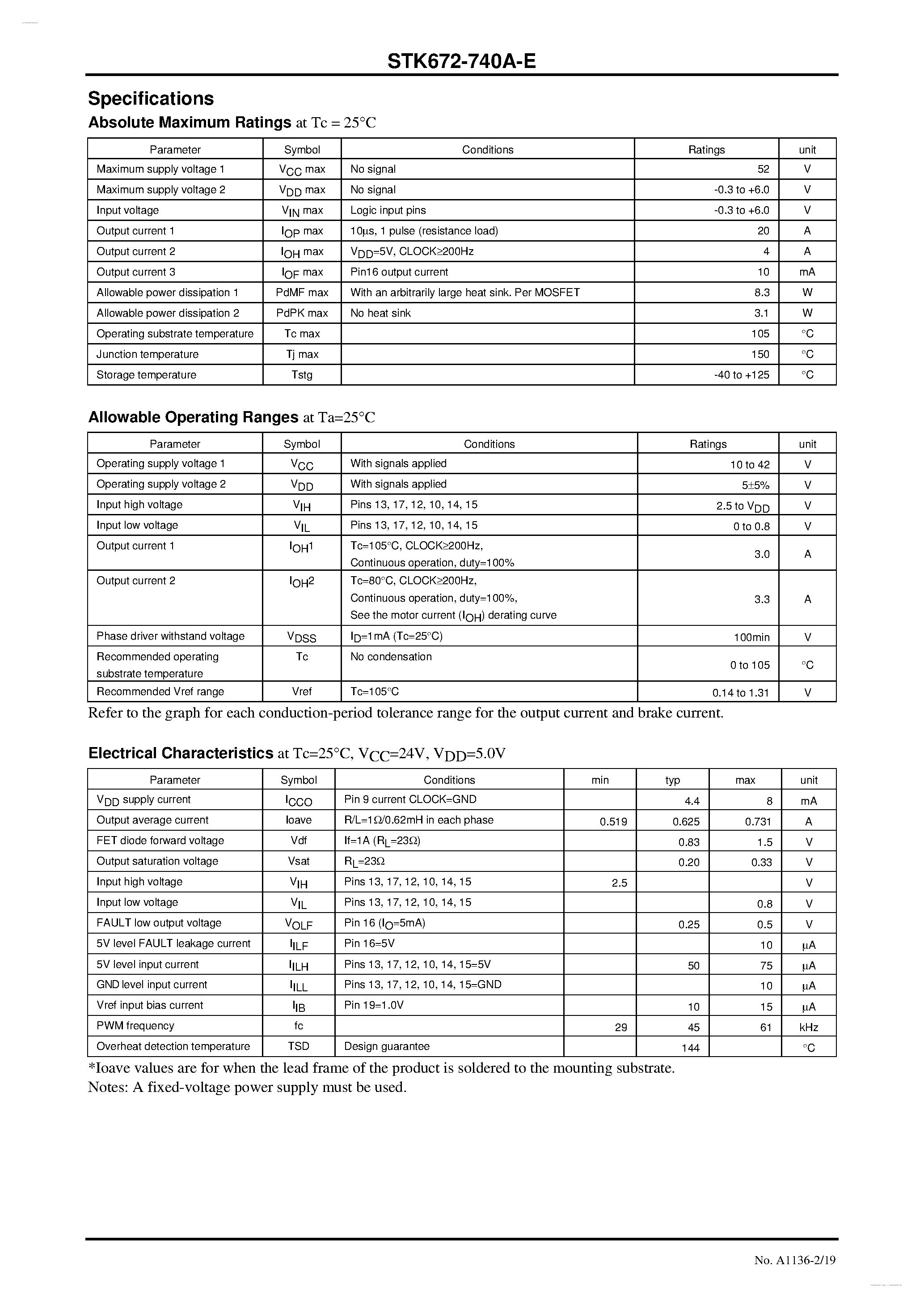 Datasheet STK672-740A-E - 2-phase Stepping Motor Driver page 2