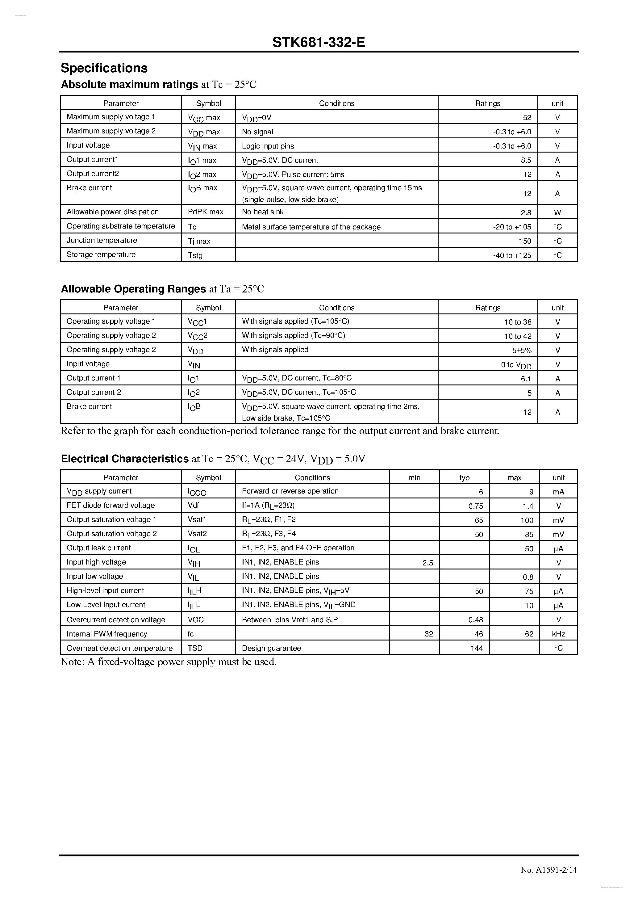 Даташит STK681-332-E - Forward/Reverse Motor Driver страница 2