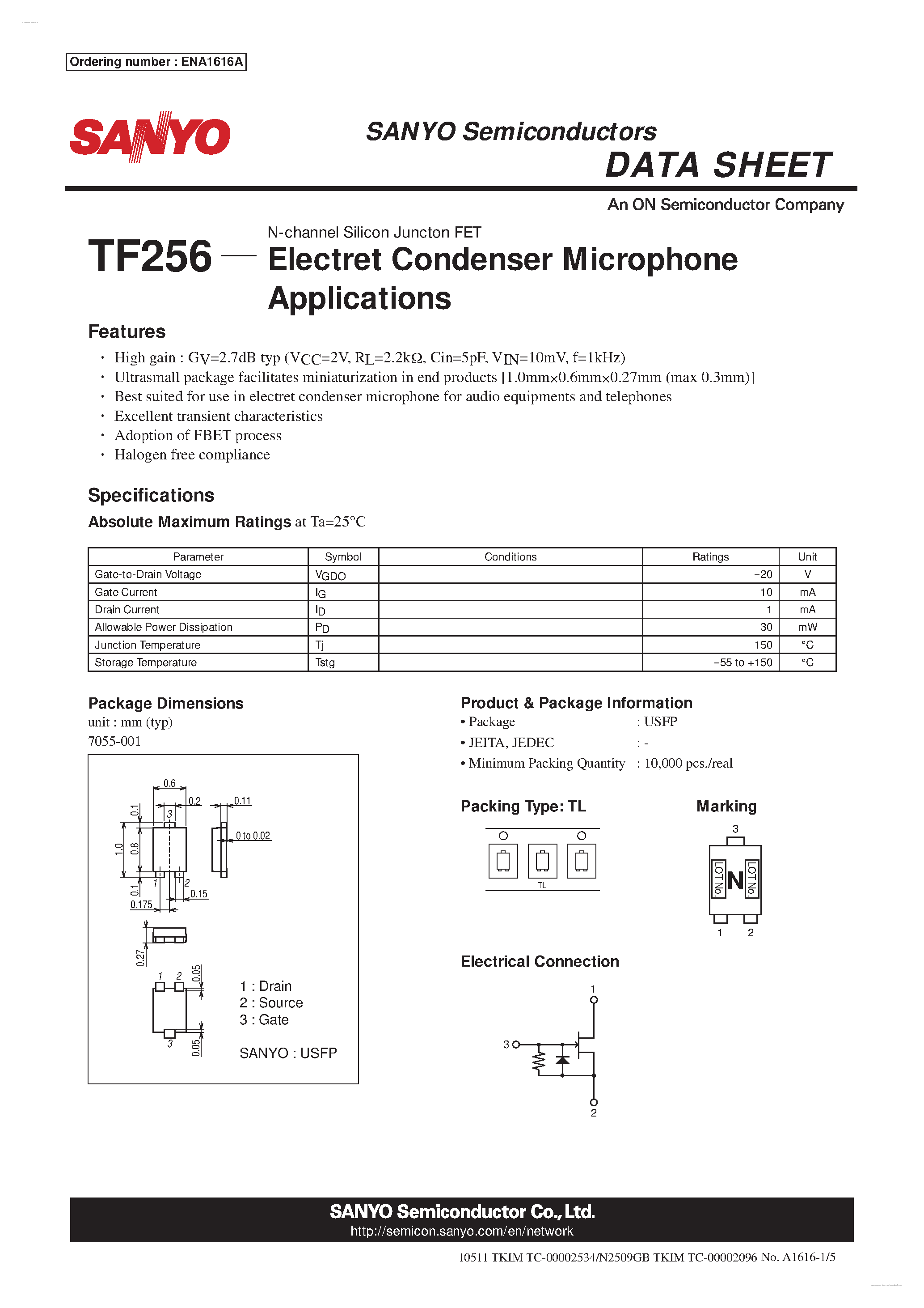 Datasheet TF256 page 1 Datasheet TF256 - N-channel Silicon Junction FET page 1