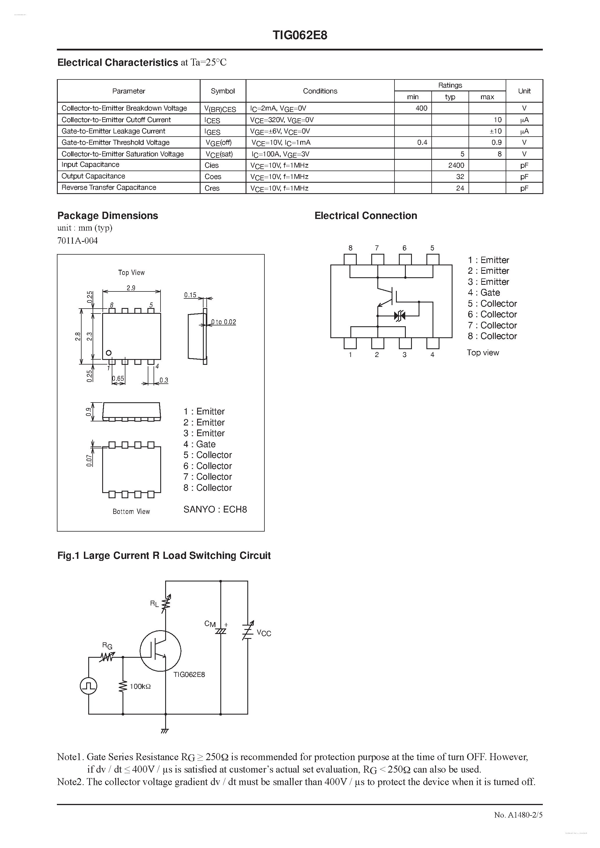 Datasheet TIG062E8 page 2 Datasheet TIG062E8 - N-Channel IGBT page 2