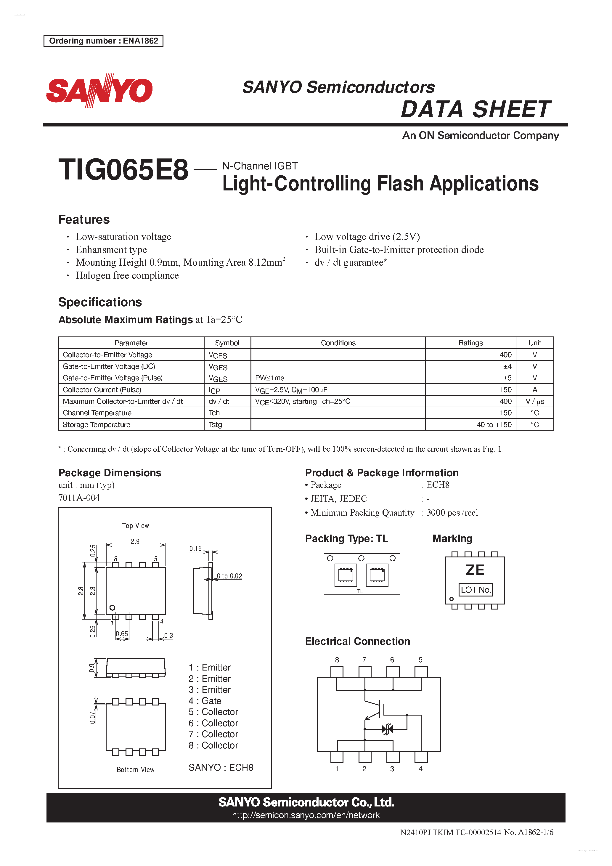 Datasheet TIG065E8 page 1 Datasheet TIG065E8 - N-Channel IGBT page 1
