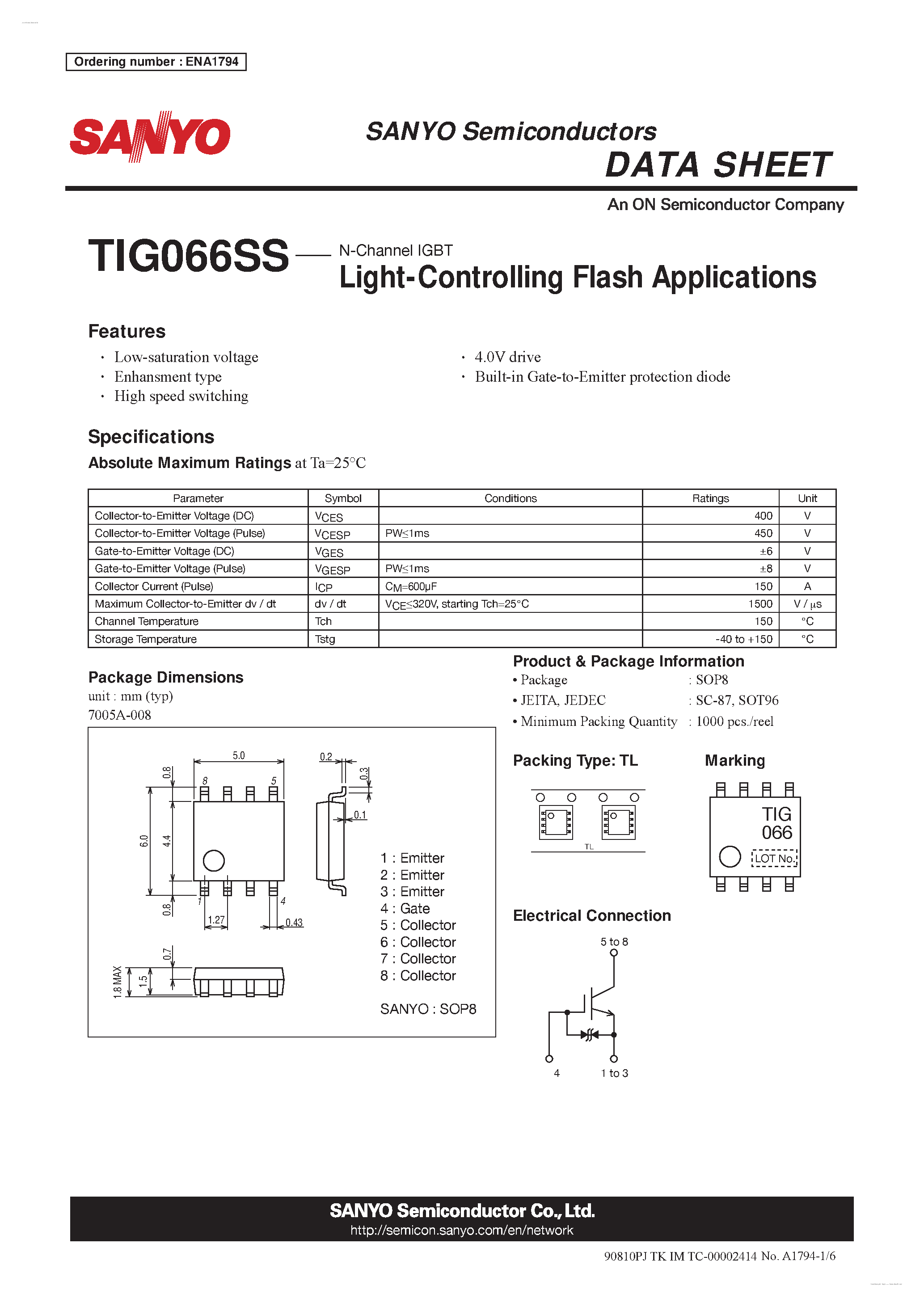 Datasheet TIG066SS page 1 Datasheet TIG066SS - N-Channel IGBT page 1