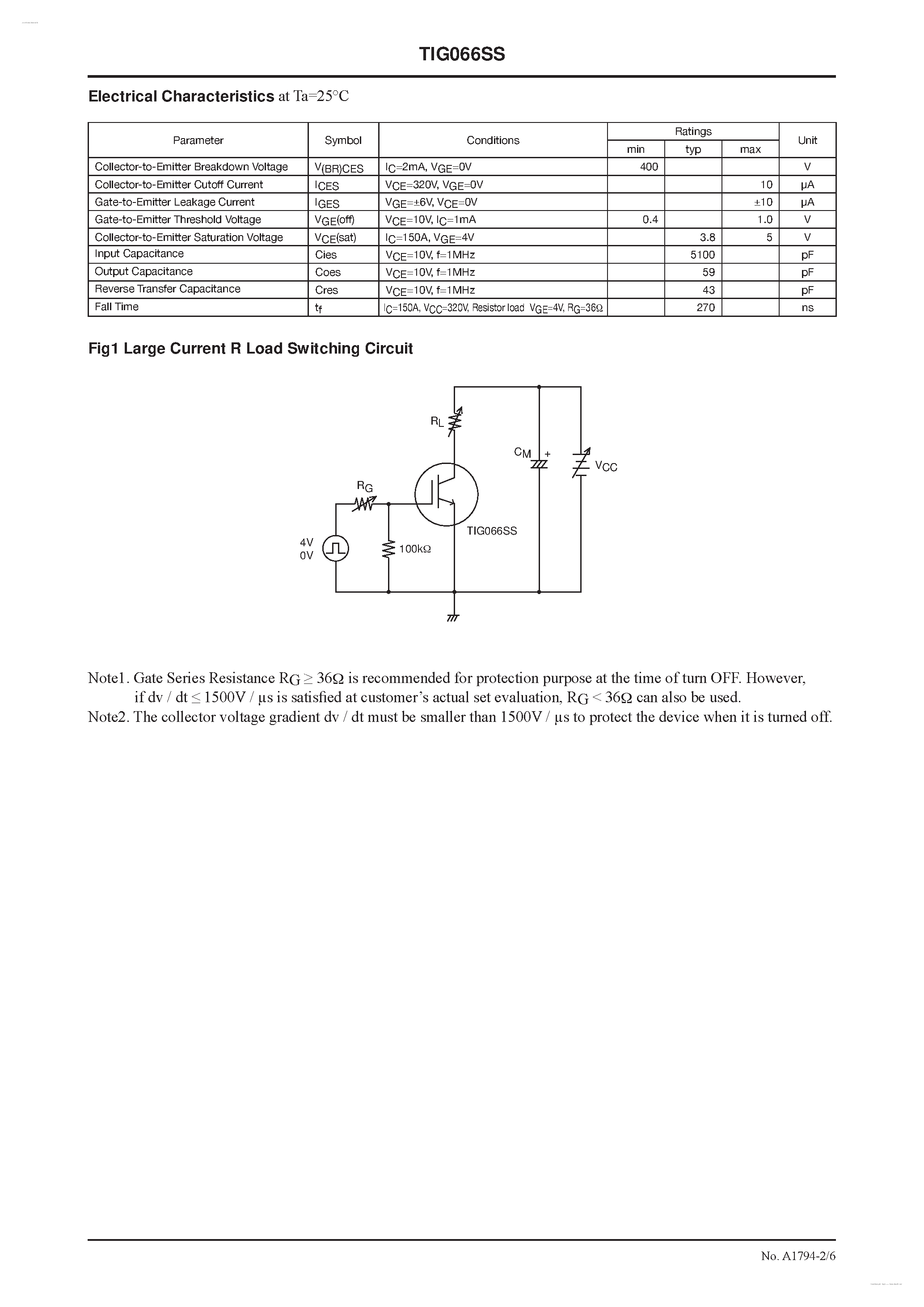 Datasheet TIG066SS page 2 Datasheet TIG066SS - N-Channel IGBT page 2