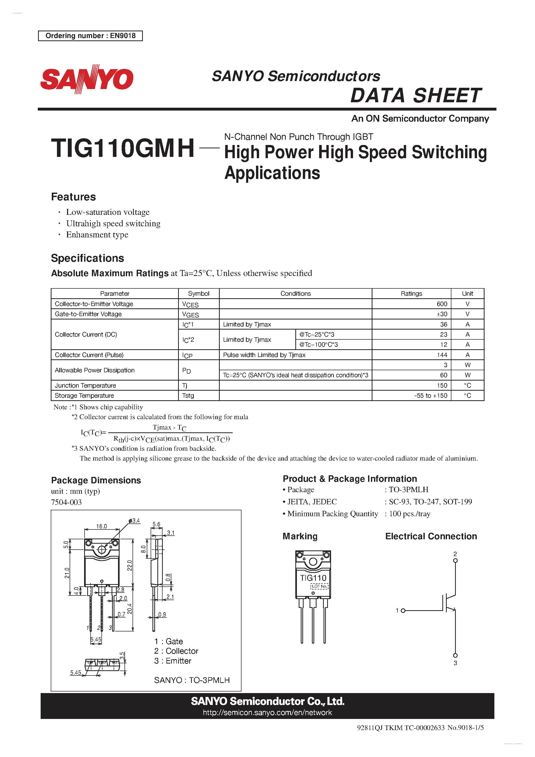 Datasheet TIG110GMH - N-Channel Non Punch Through IGBT page 1