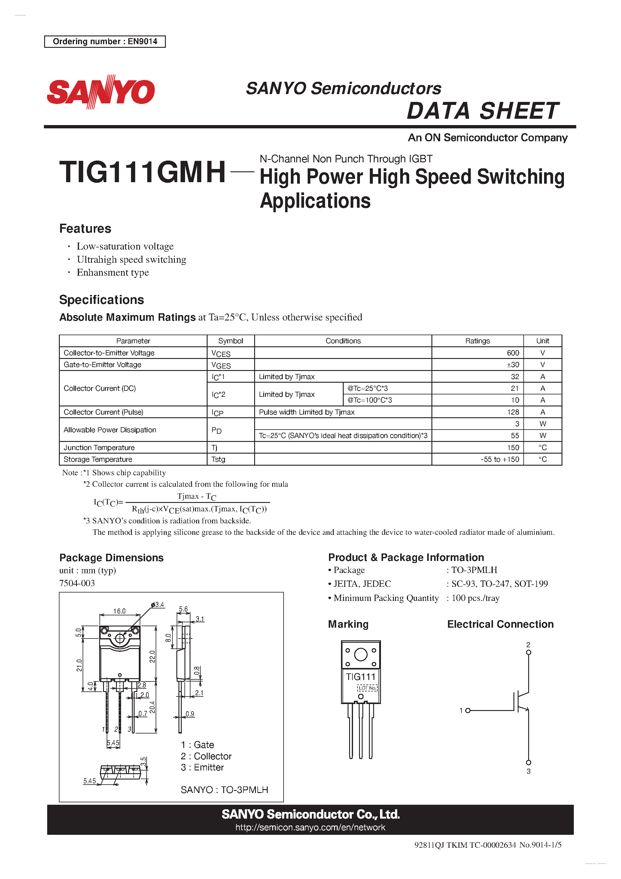 Datasheet TIG111GMH - N-Channel Non Punch Through IGBT page 1
