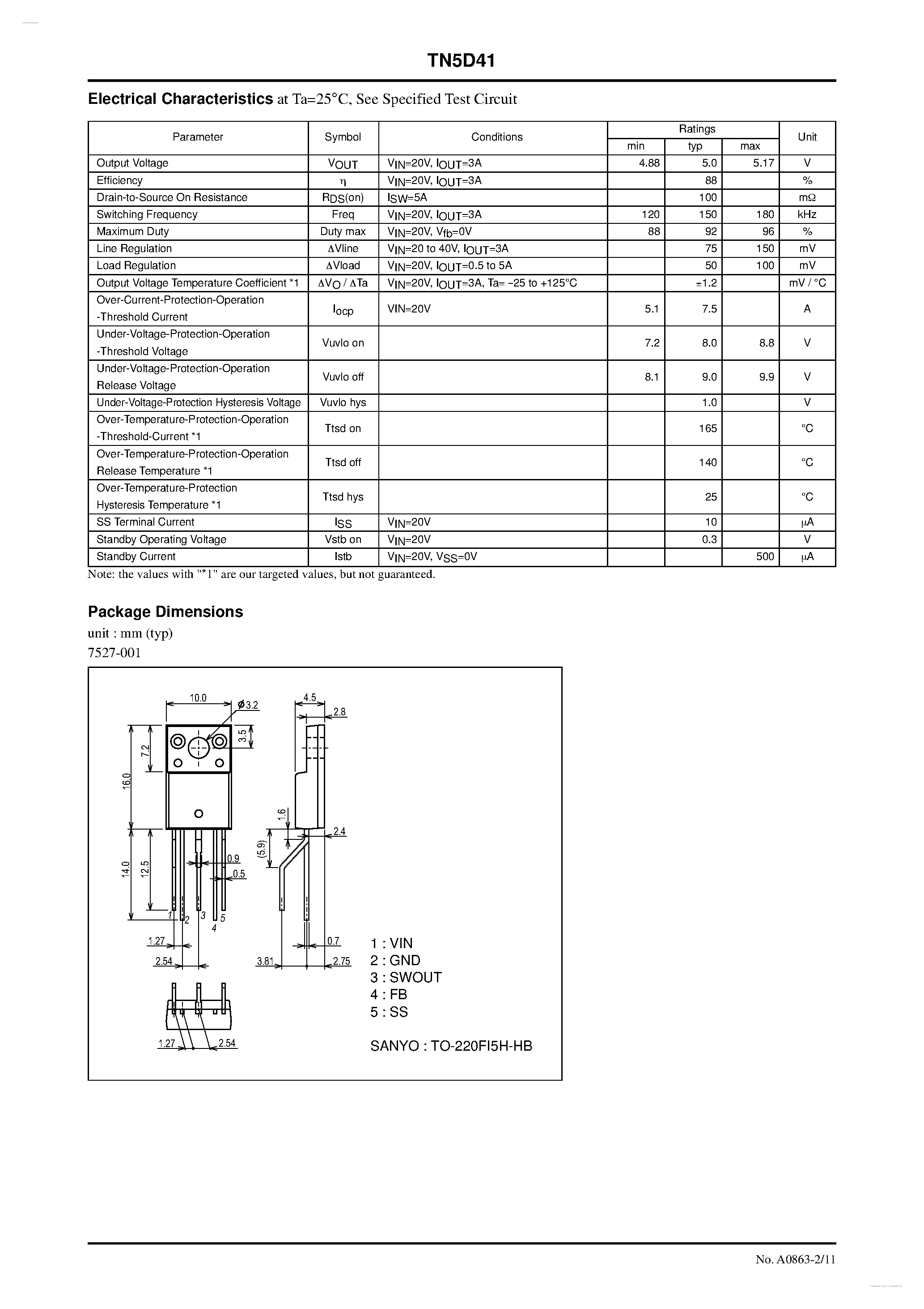 Datasheet TN5D41 page 2 Datasheet TN5D41 - Separately-Excited Step-Down Switching Regulator page 2