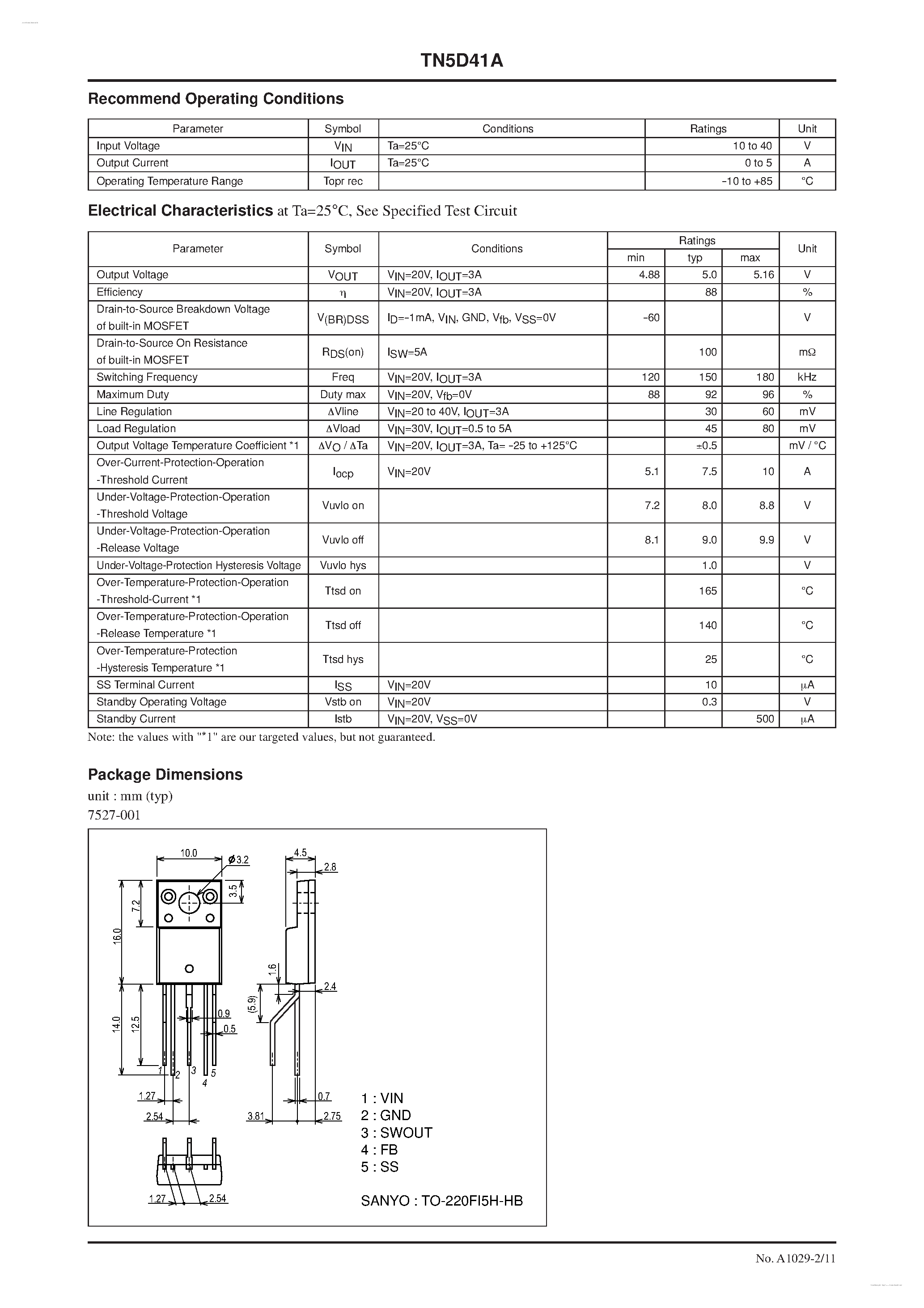 Datasheet TN5D41A page 2 Datasheet TN5D41A - Separately-Excited Step-Down Switching Regulator page 2