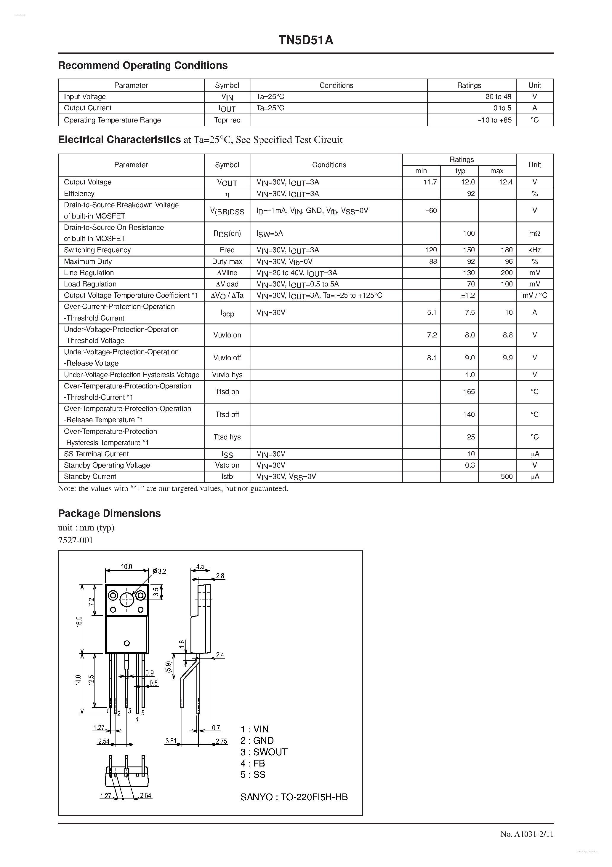 Datasheet TN5D51A page 2 Datasheet TN5D51A - Separately-Excited Step-Down Switching Regulator page 2