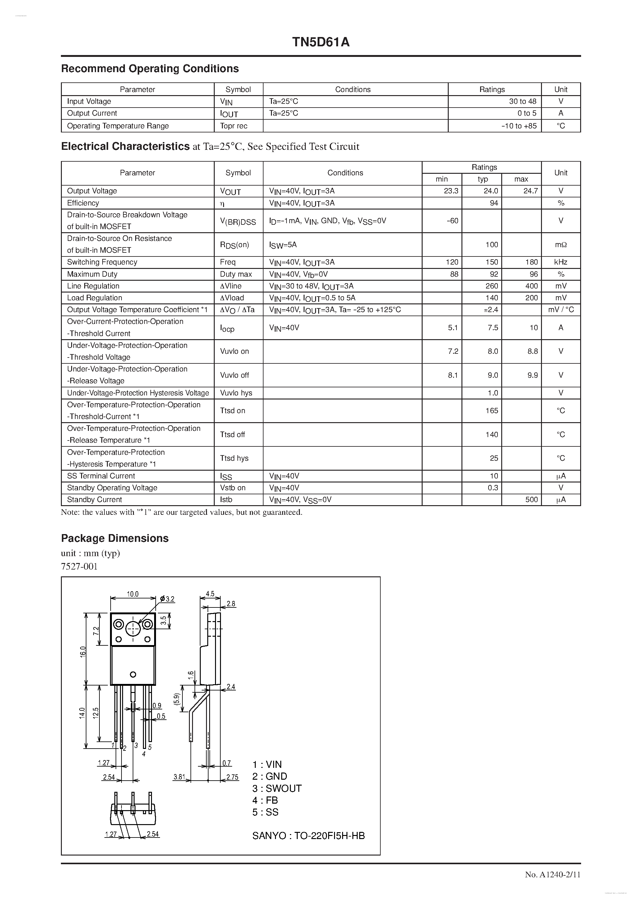 Datasheet TN5D61A - Separately-Excited Step-Down Switching Regulator page 2
