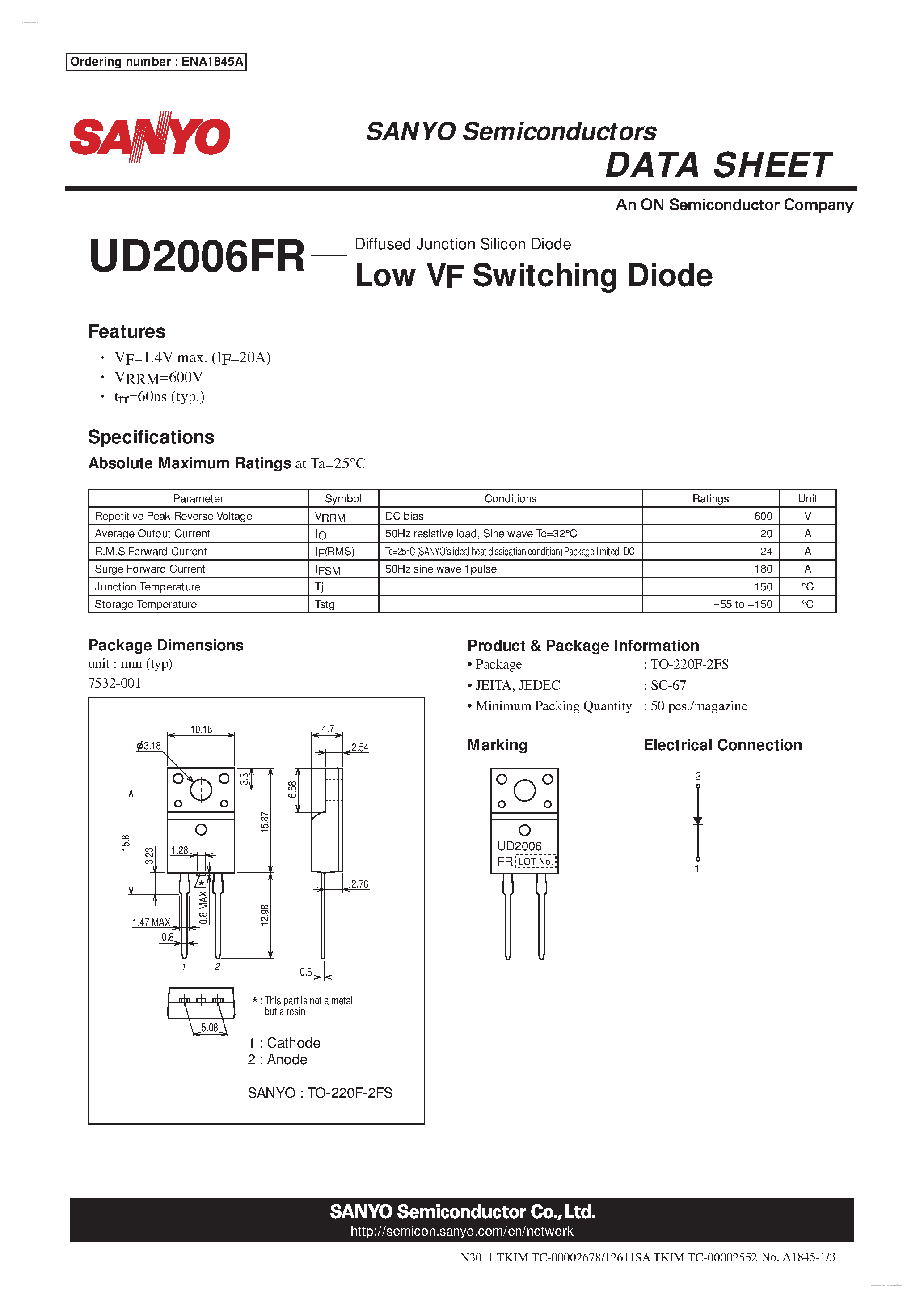 Datasheet UD2006FR - Low VF Switching Diode page 1