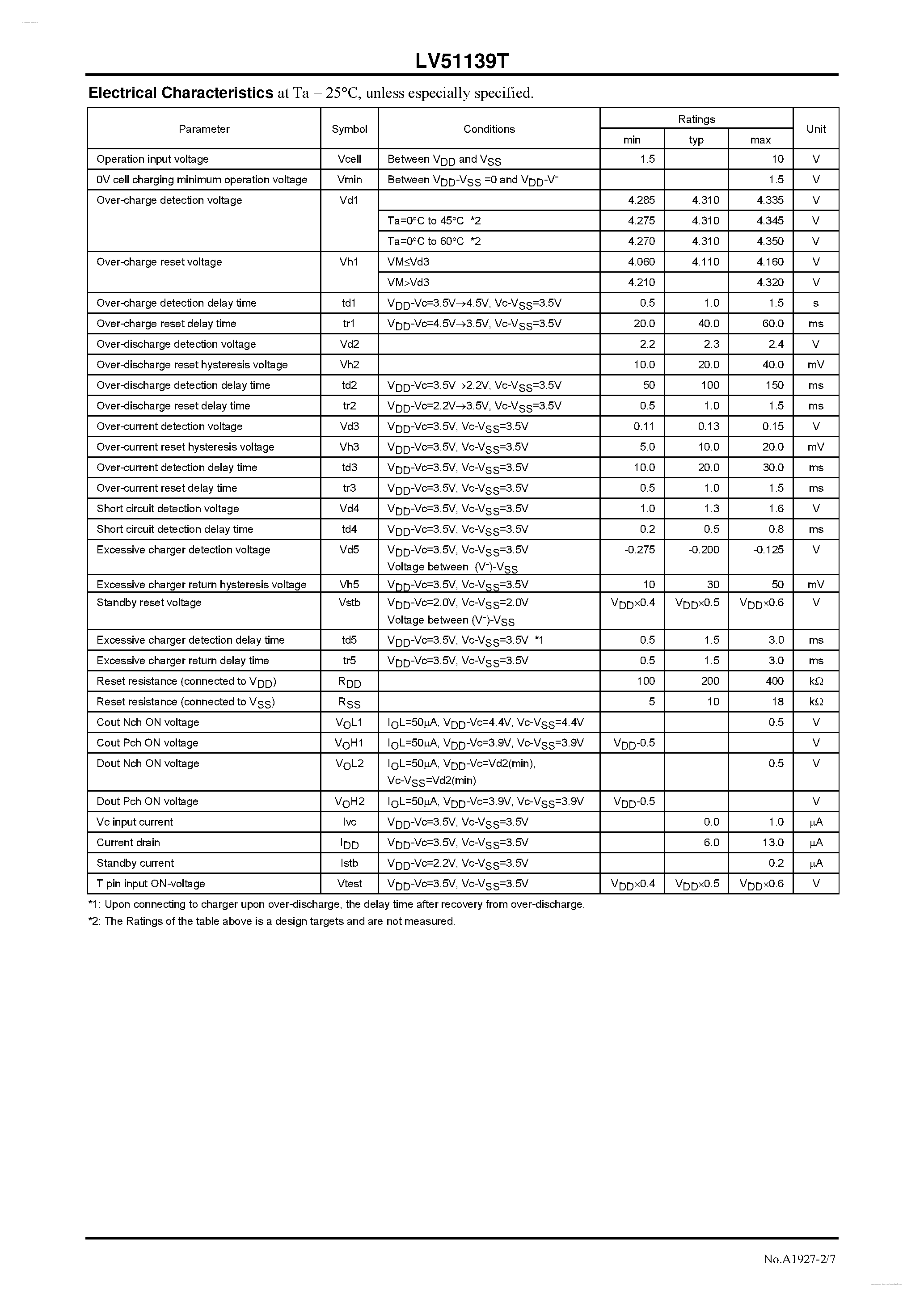 Даташит LV51139T - 2-Cell Lithium-Ion Secondary Battery Protection IC страница 2
